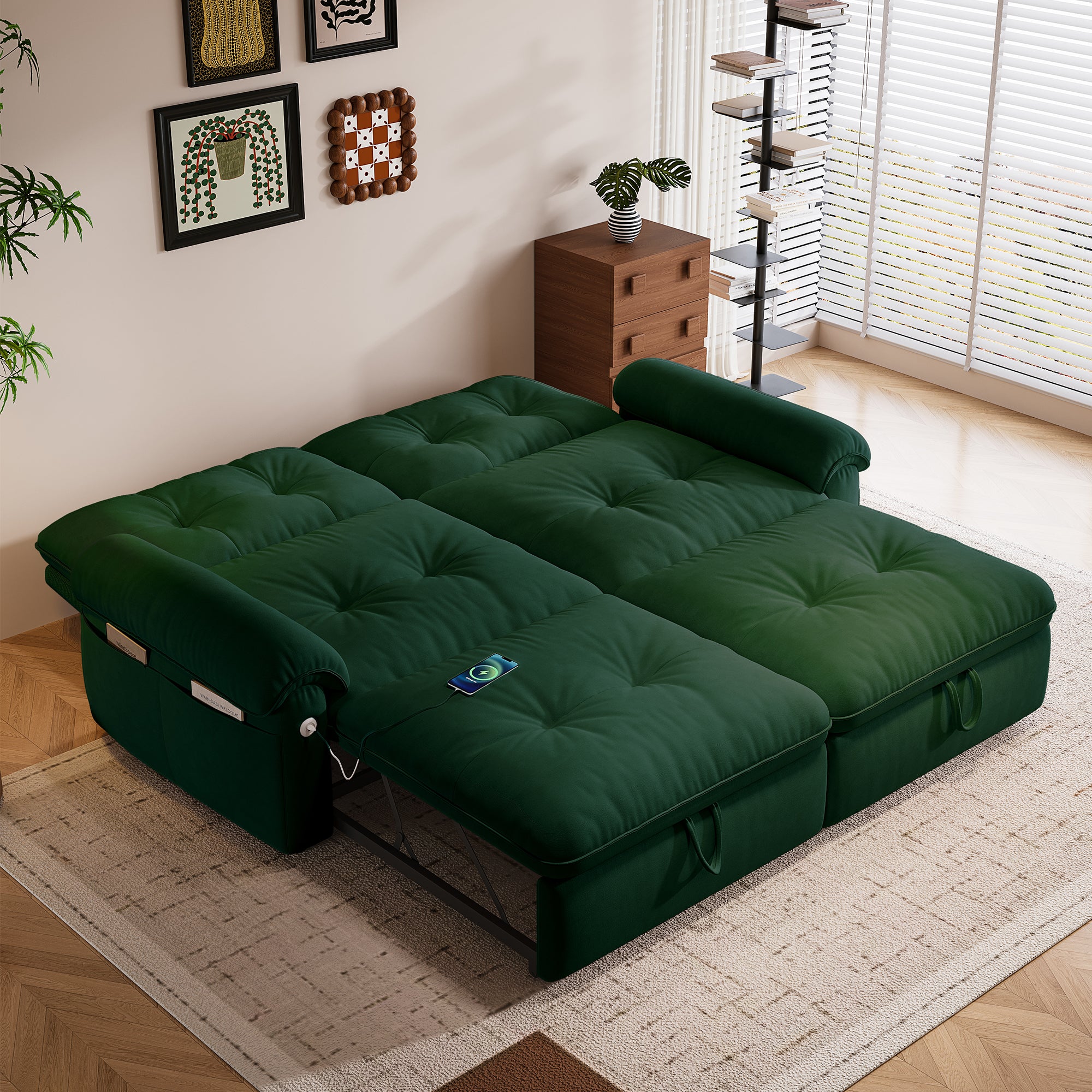 Hillcrest 77" Convertible Sofa Bed with Adjustable Backrest and Side Pockets