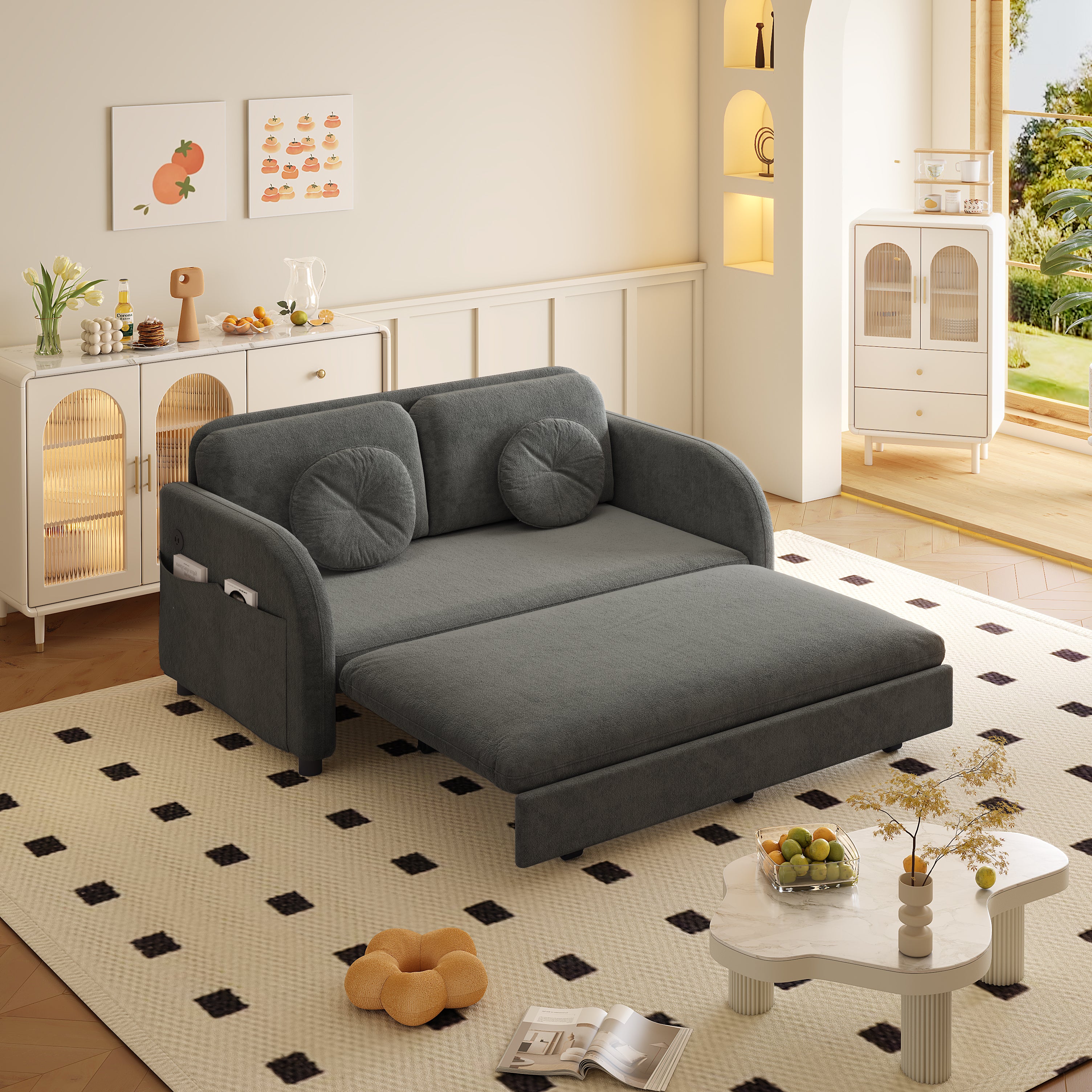 Layton 52" Upholstered Pull-Out Sleeper Sofa with Side Pocket and USB Port