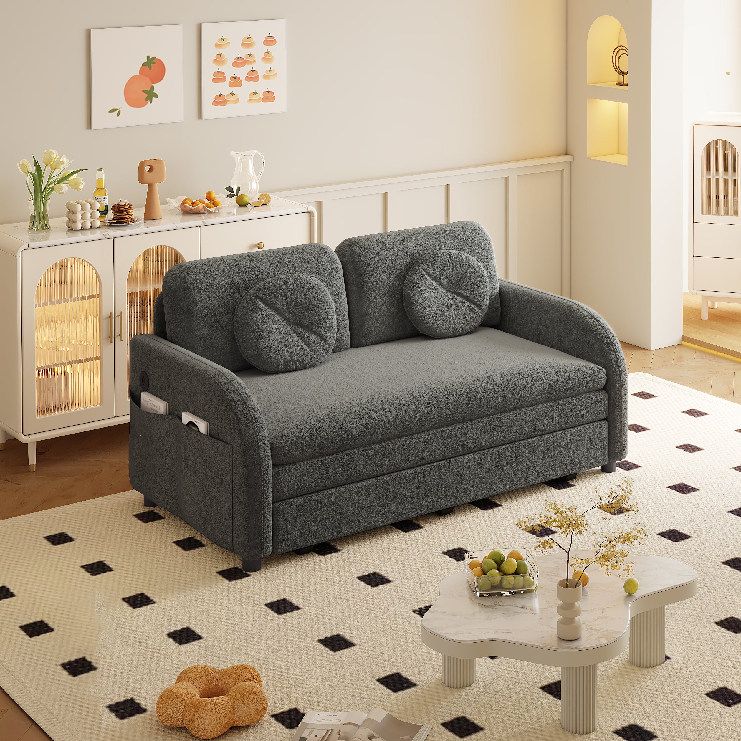 Layton 52" Upholstered Pull-Out Sleeper Sofa with Side Pocket and USB Port