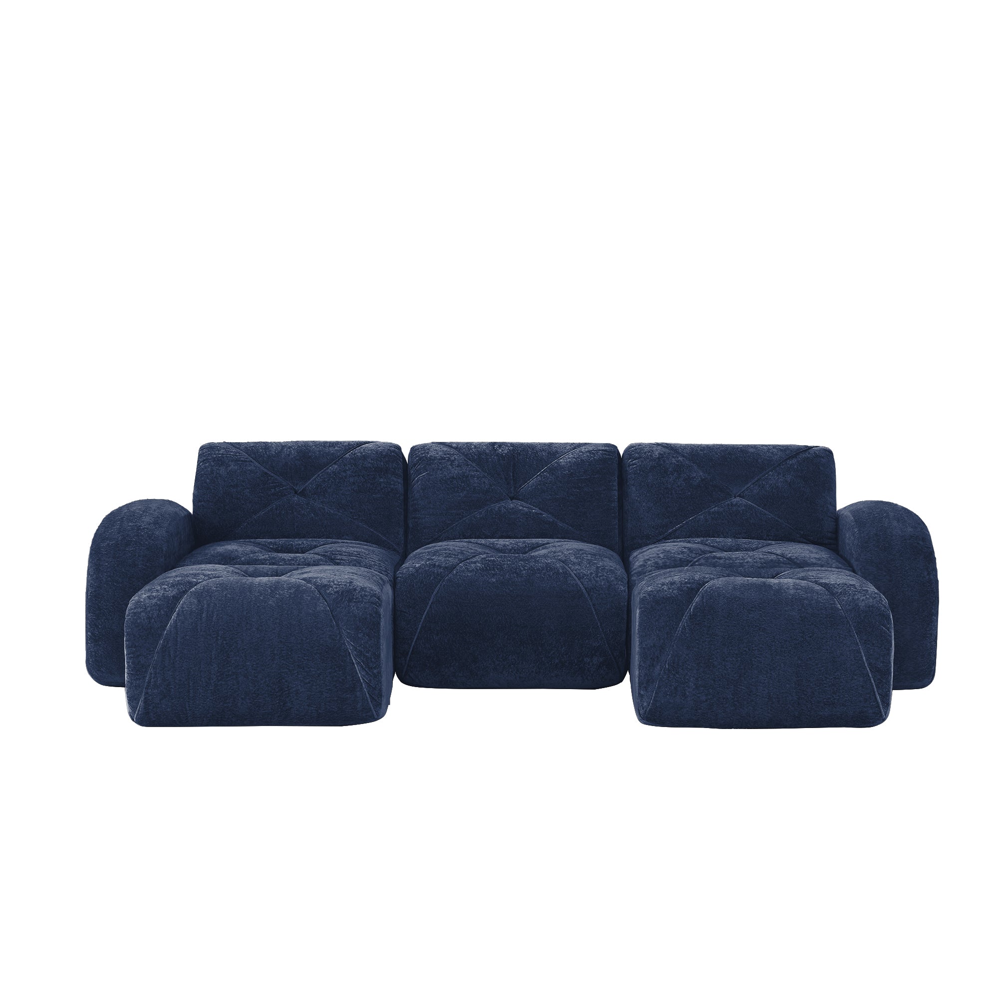 Aven 111" Modular Velvet Cloud U-Shaped Sectional Sofa with Ottomans and Curved Armrests