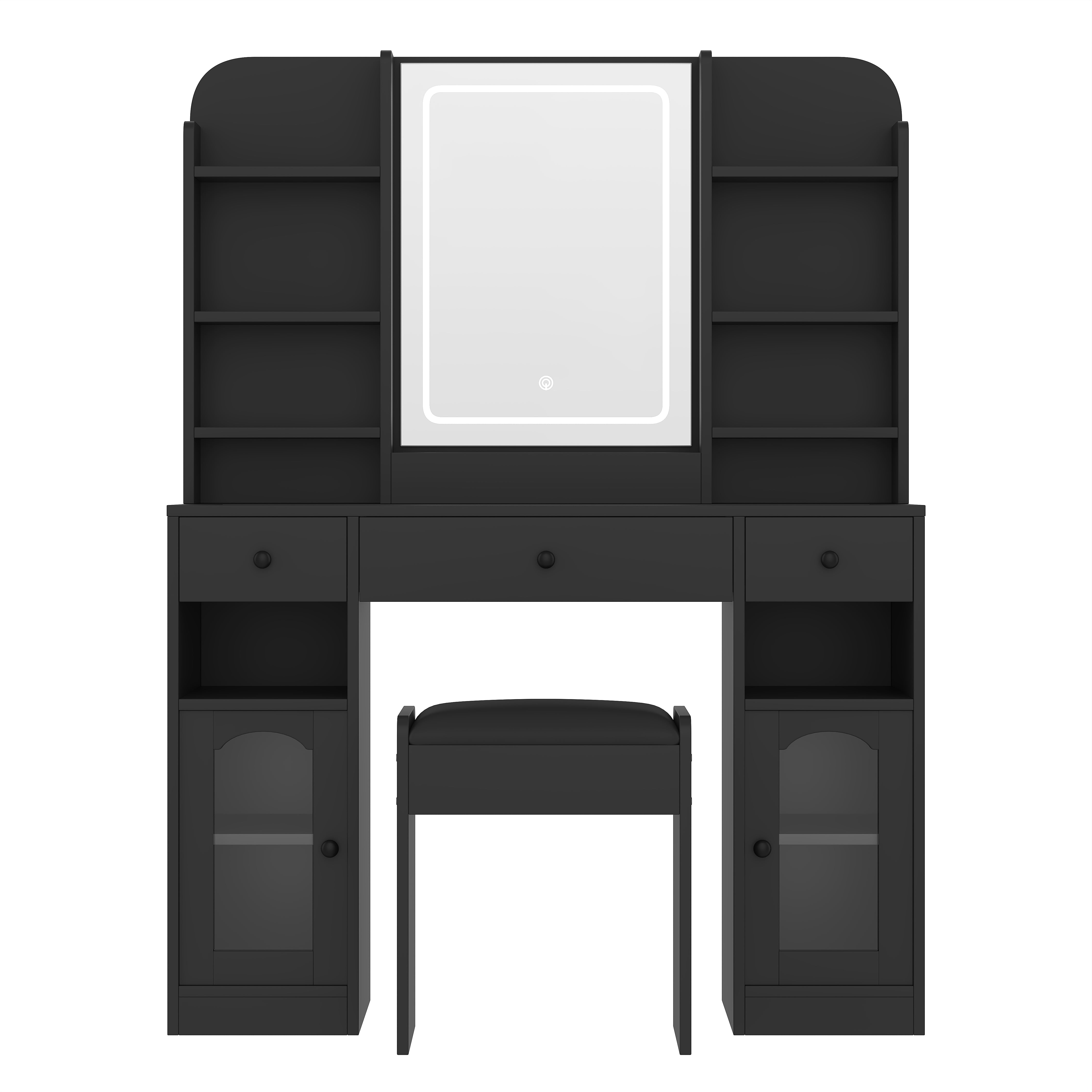 Idun 43.2" Makeup Vanity Set with LED Mirror and Lighted Glass Cabinets