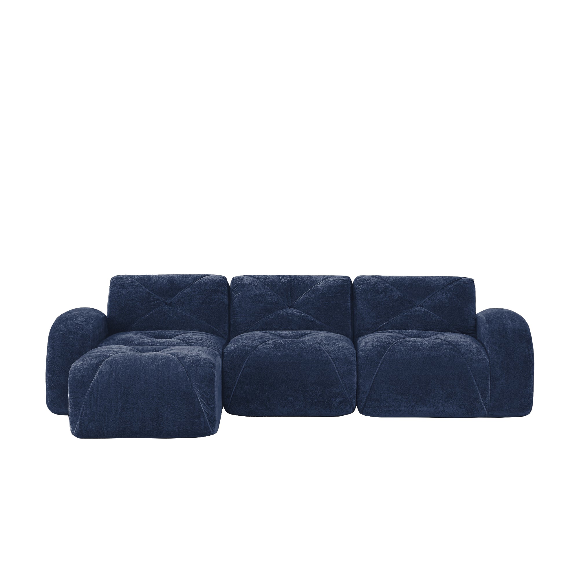 Aven 111" Modular Velvet Cloud L-Shaped Sectional Sofa with Movable Ottoman