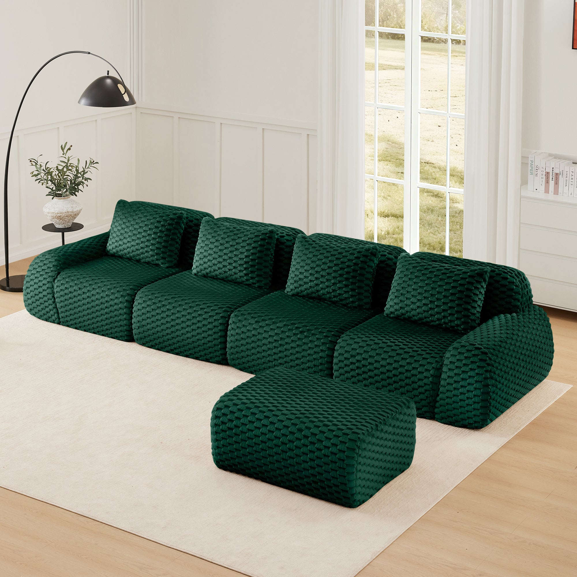 Olathe 146" Modular Flannelette Fabric L-Shaped Sectional Sofa with Movable Ottoman