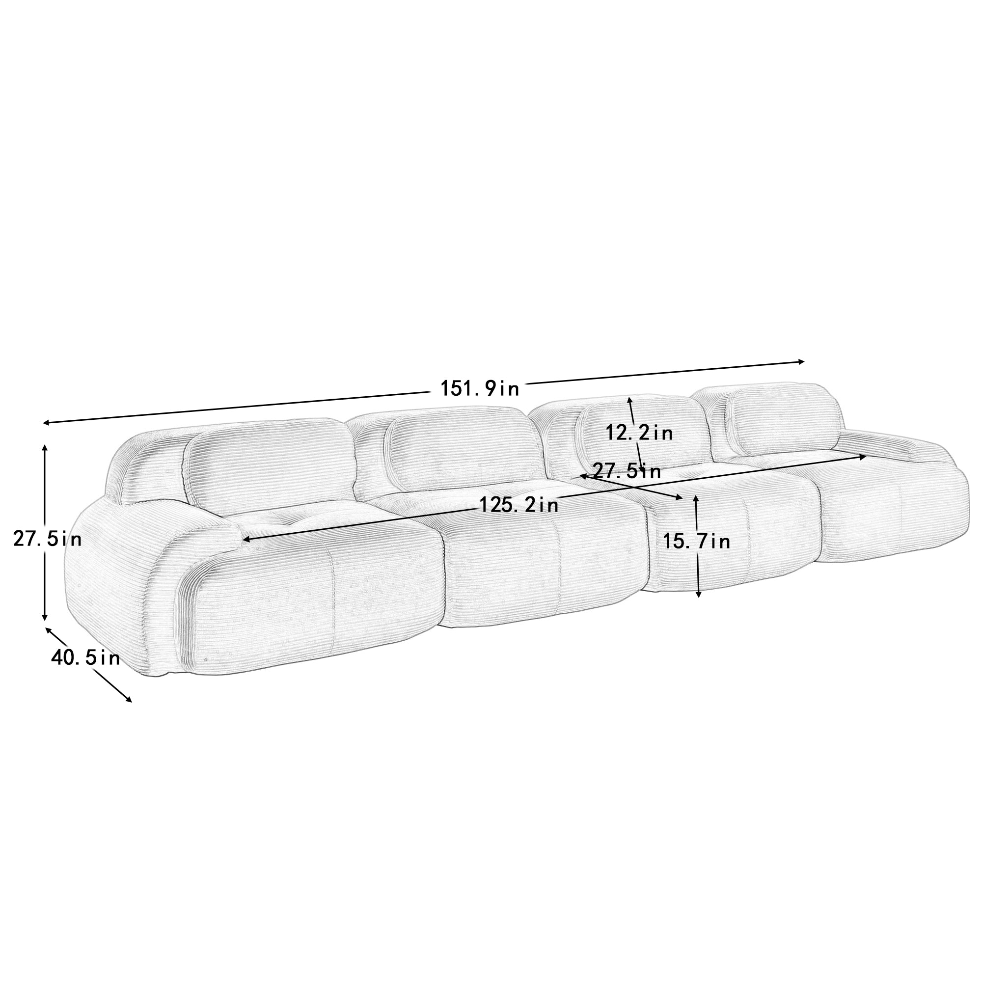 Anchorage 116" Modular Corduroy 3-Seater Sofa with Curved Armrest