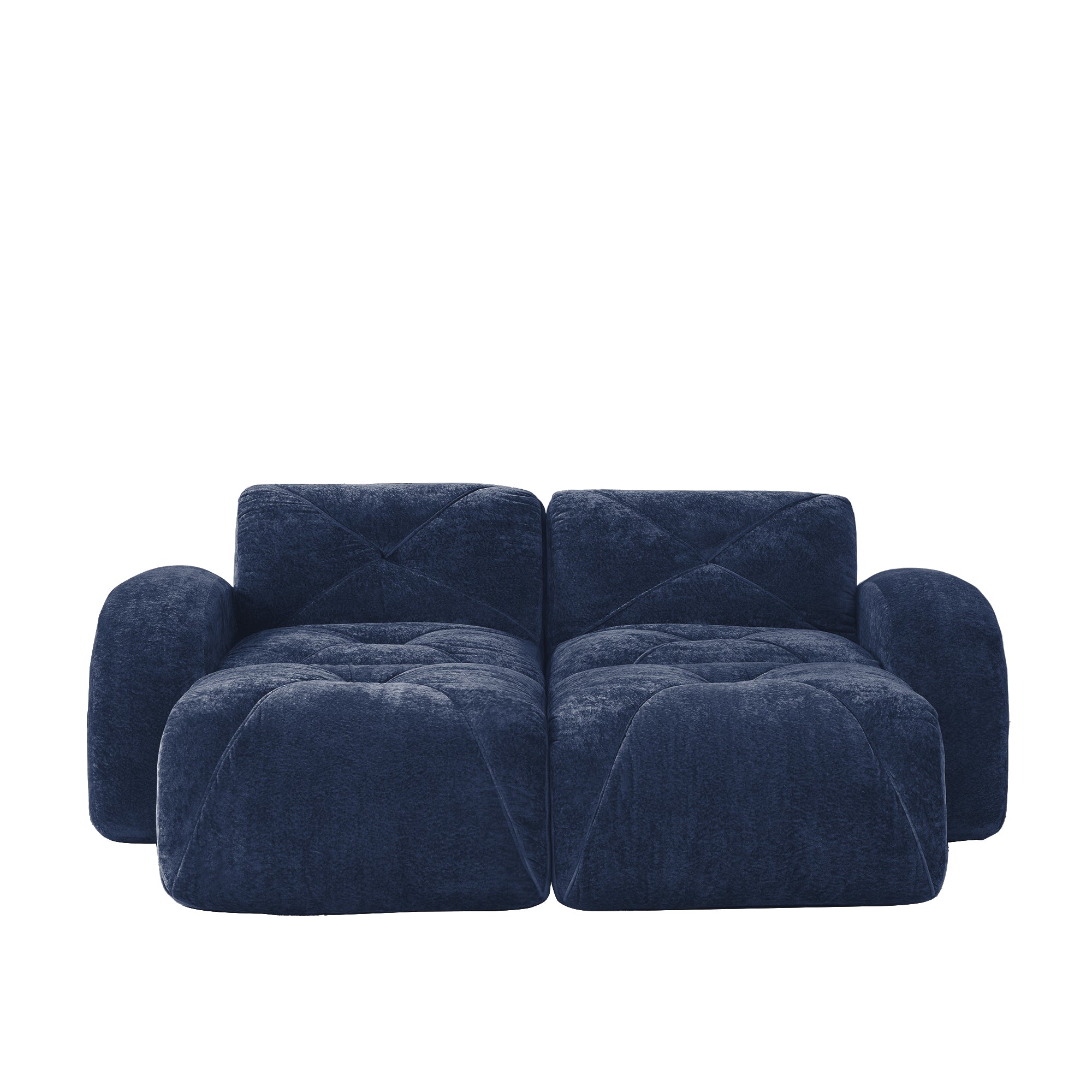 Aven 80" Modular Velvet Cloud Loveseat Sofa with 2 Ottomans and Curved Armrests