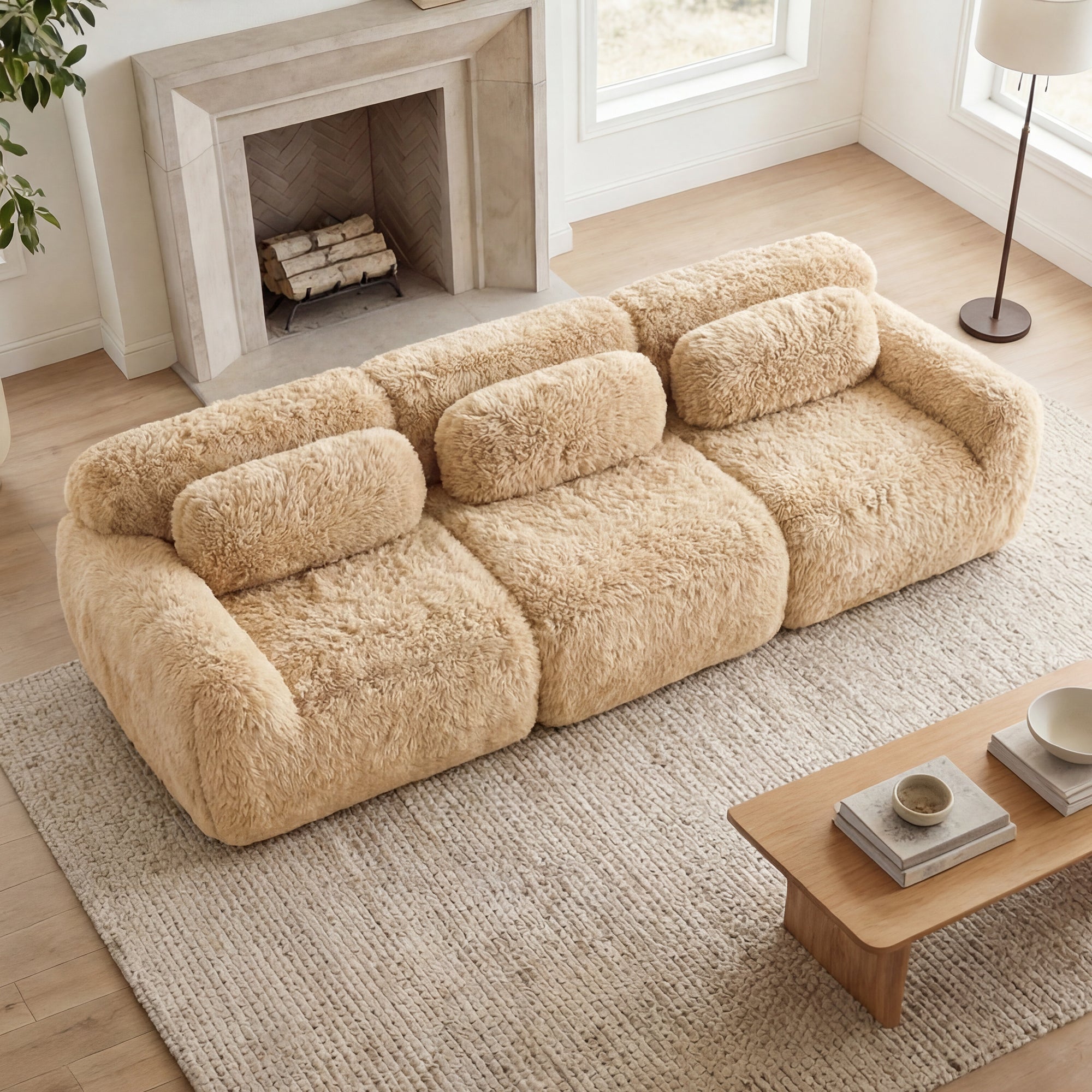 Durham 114" Modular Plush Sectional Sofa with Ergonomic Design and Throw Pillows