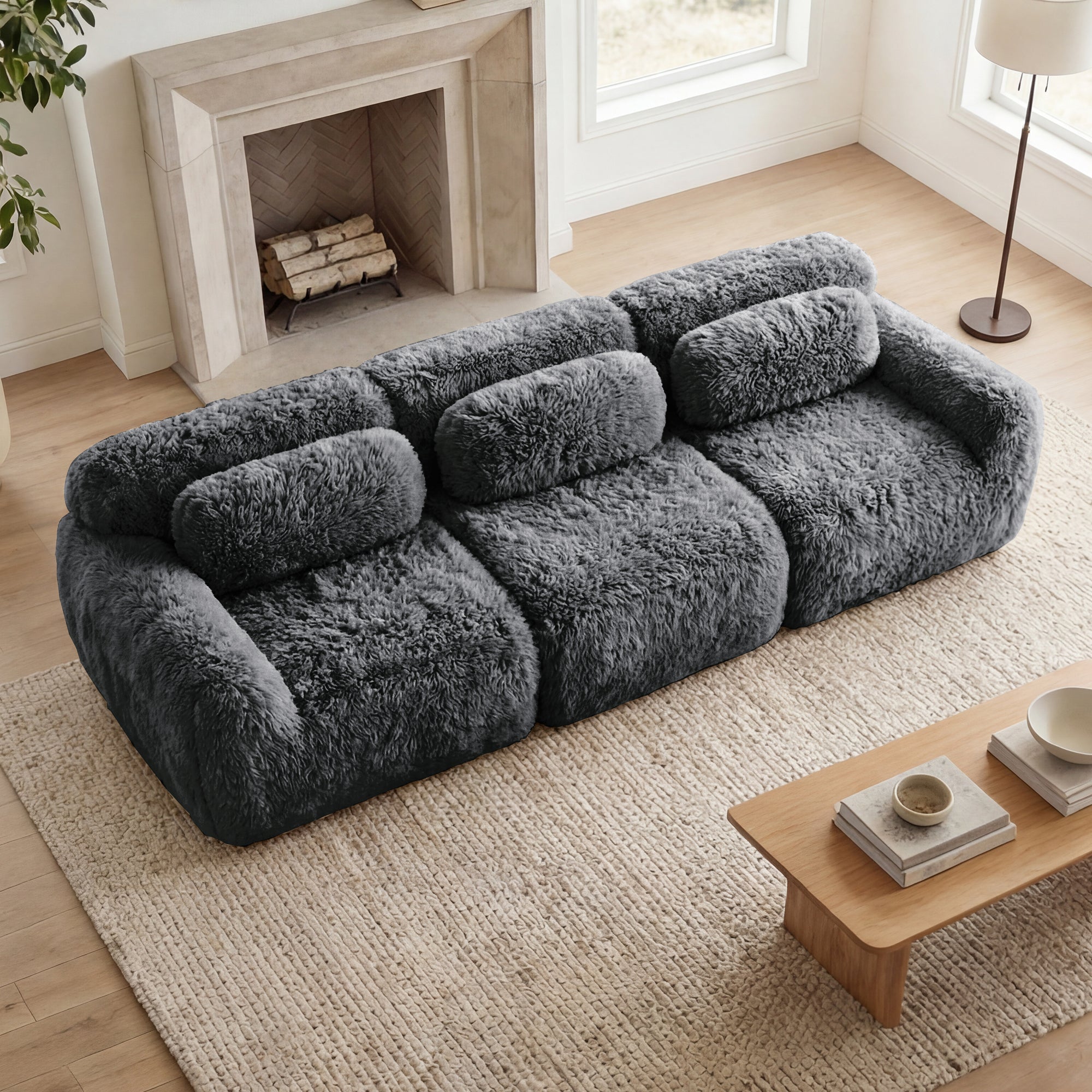 Durham 114" Modular Plush Sectional Sofa with Ergonomic Design and Throw Pillows