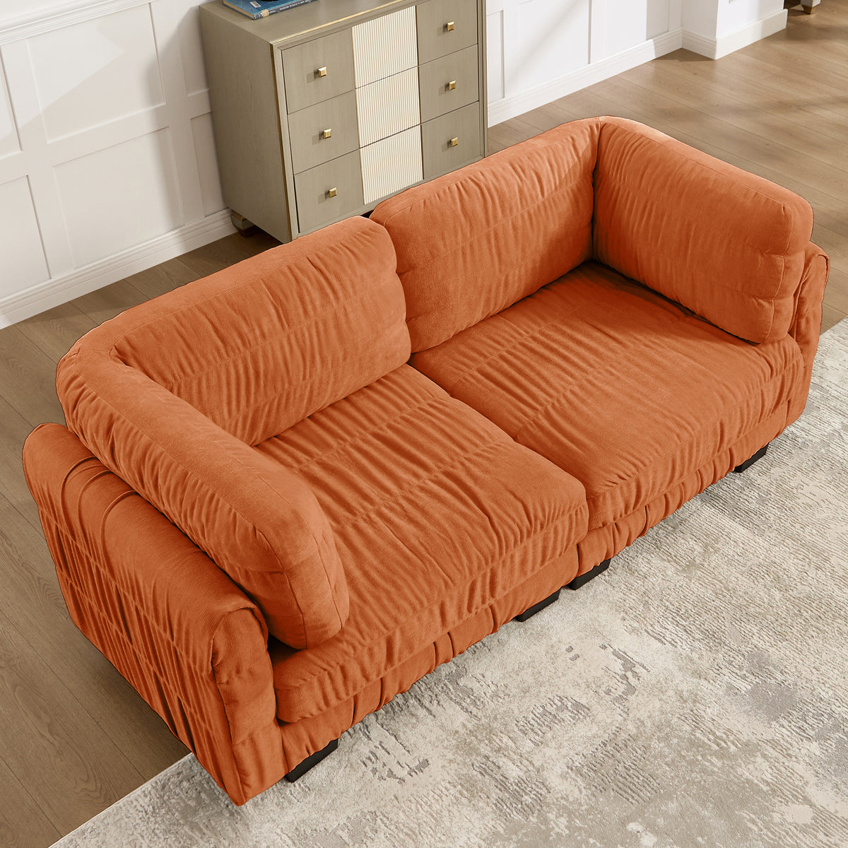 Reston 79" Modular Chenille Loveseat Sofa with Ruched Detailing