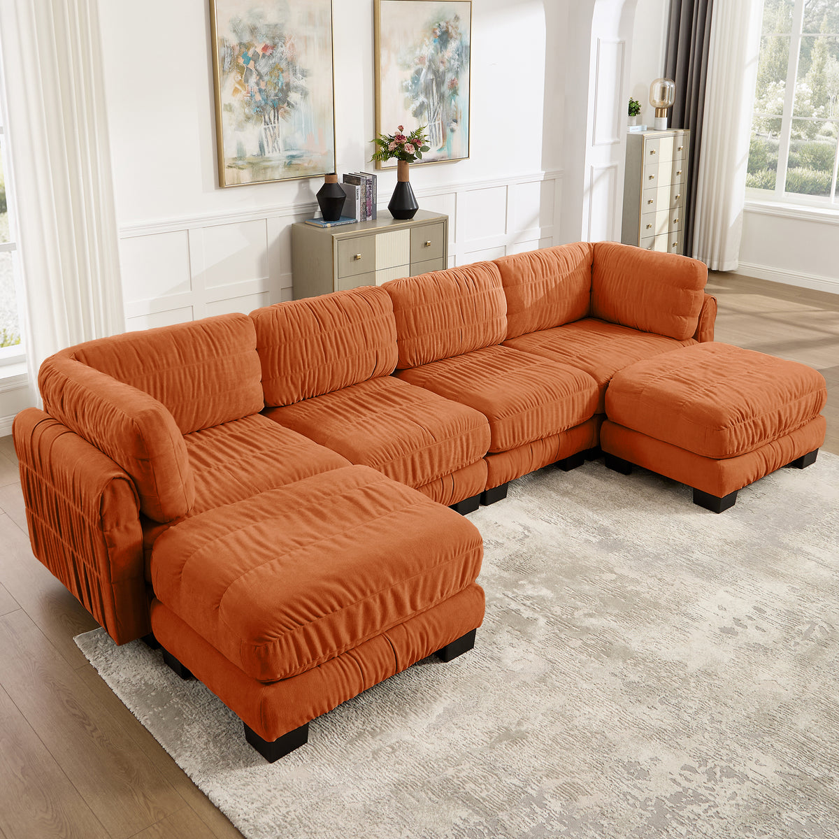 Reston 140" Modular U-Shaped Chenille Sectional Sofa with 2 Ottomans