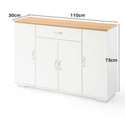 BAFFI White Sideboard Buffet Cabinet with Drawer and 4 Doors, Oak Look Top, Living Room Dining Storage