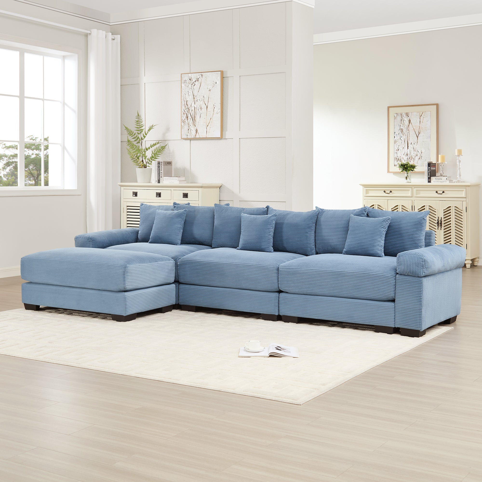 Albany 130" Modular Corduroy Oversized Cloud L-Shaped Sectional Sofa with Ottoman