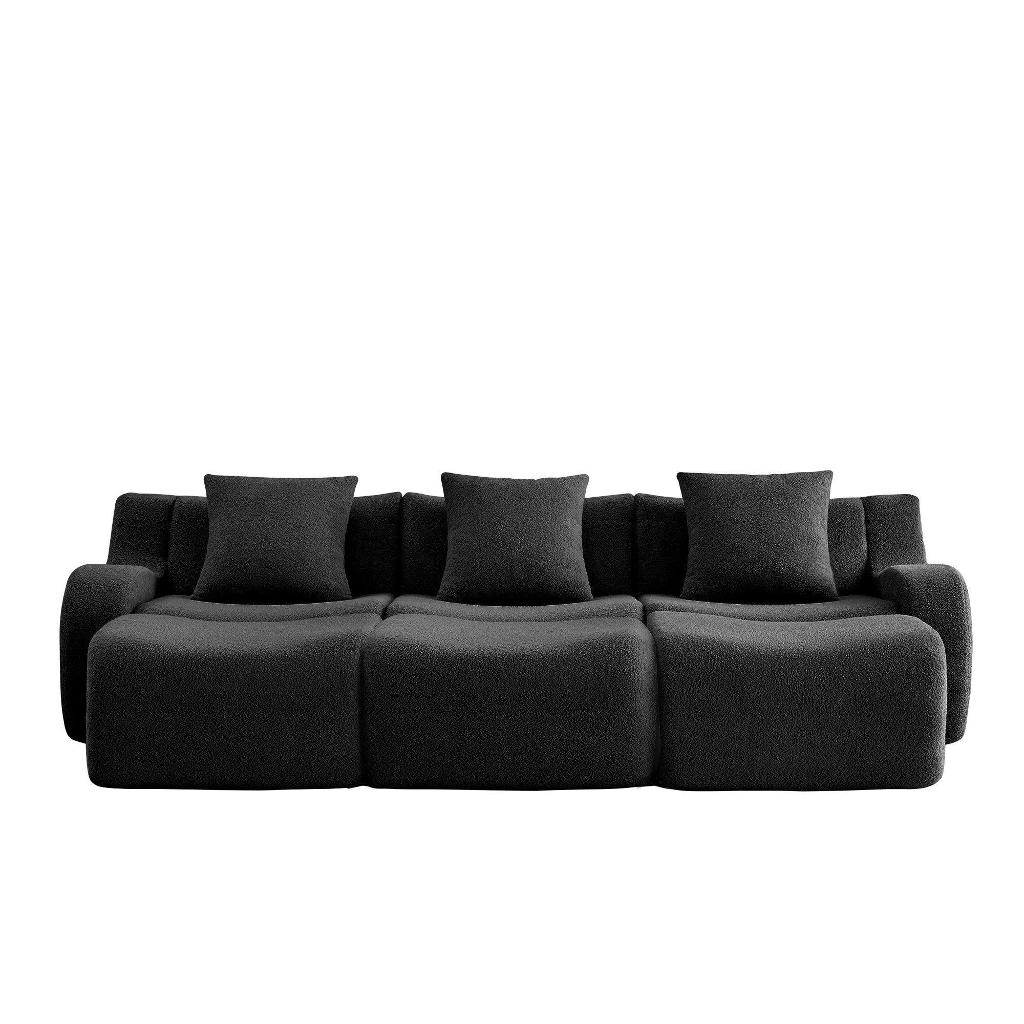 Chico 115" Modular Teddy Fabric 3-Seater Sofa with3 Ottomans