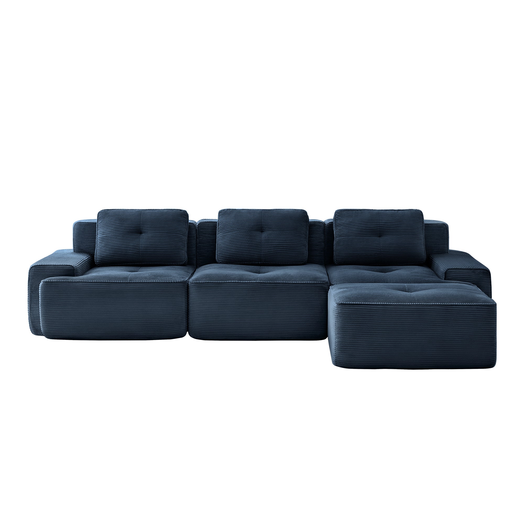 Racine 117" Modular Corduroy Fabric L-Shaped Sectional Sofa with Movable Ottoman