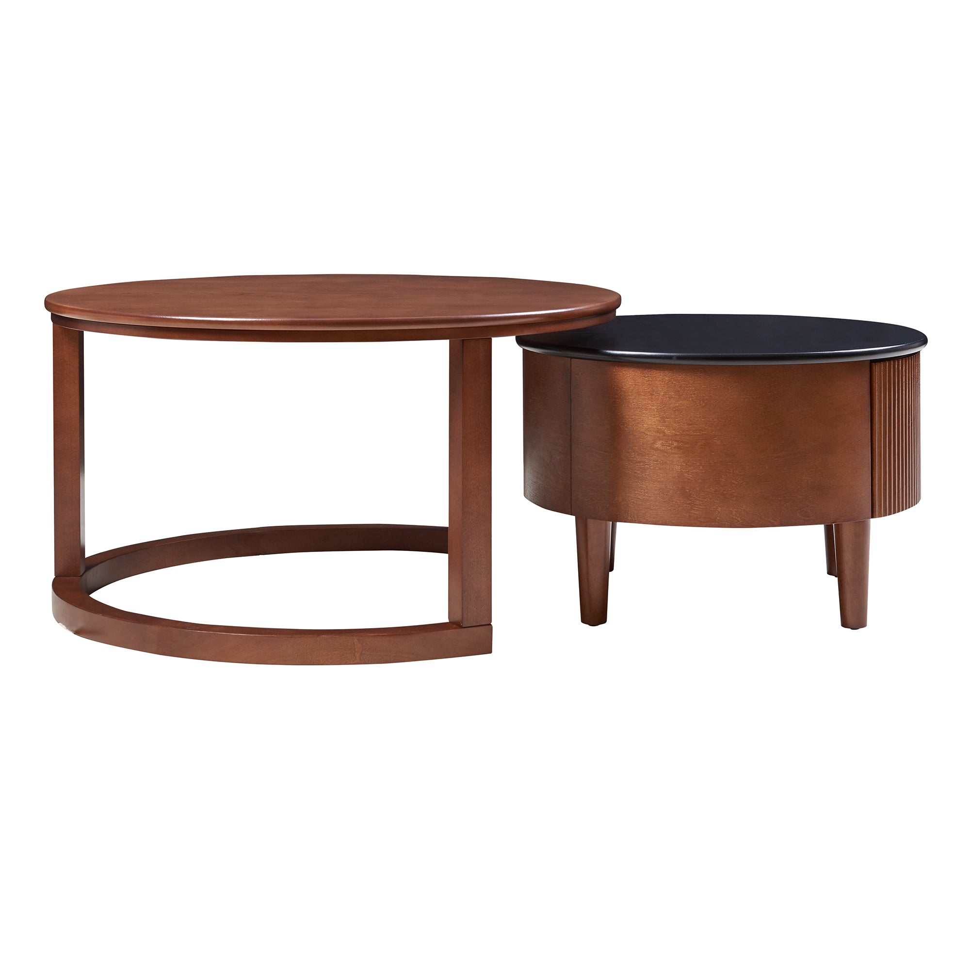 Imola 32" Round Nesting Coffee Table Set with Fluted Storage Drawer