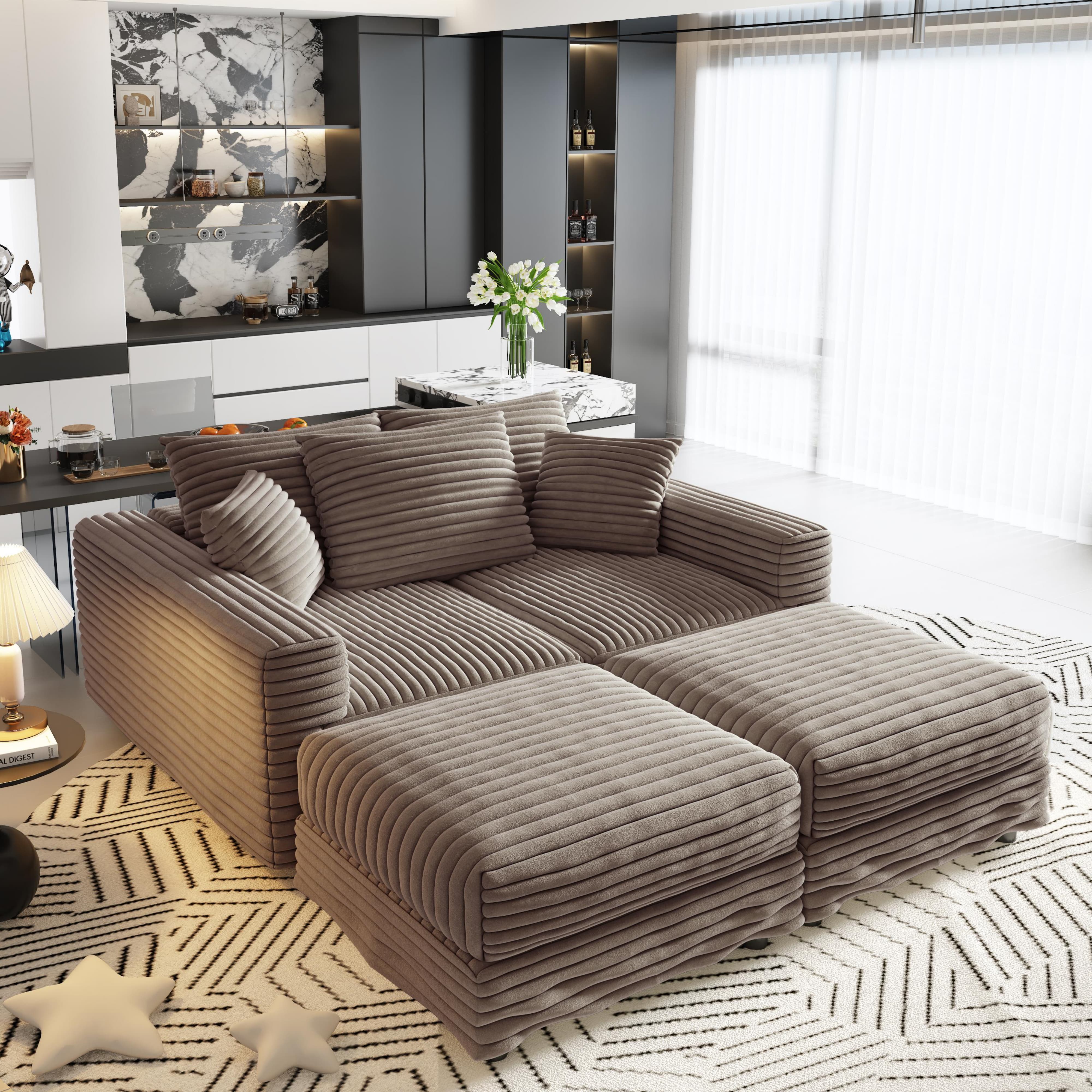 Norwalk 83" Modular Plush Corduroy U-Shaped Sectional Sofa with 2 Movable Ottomans