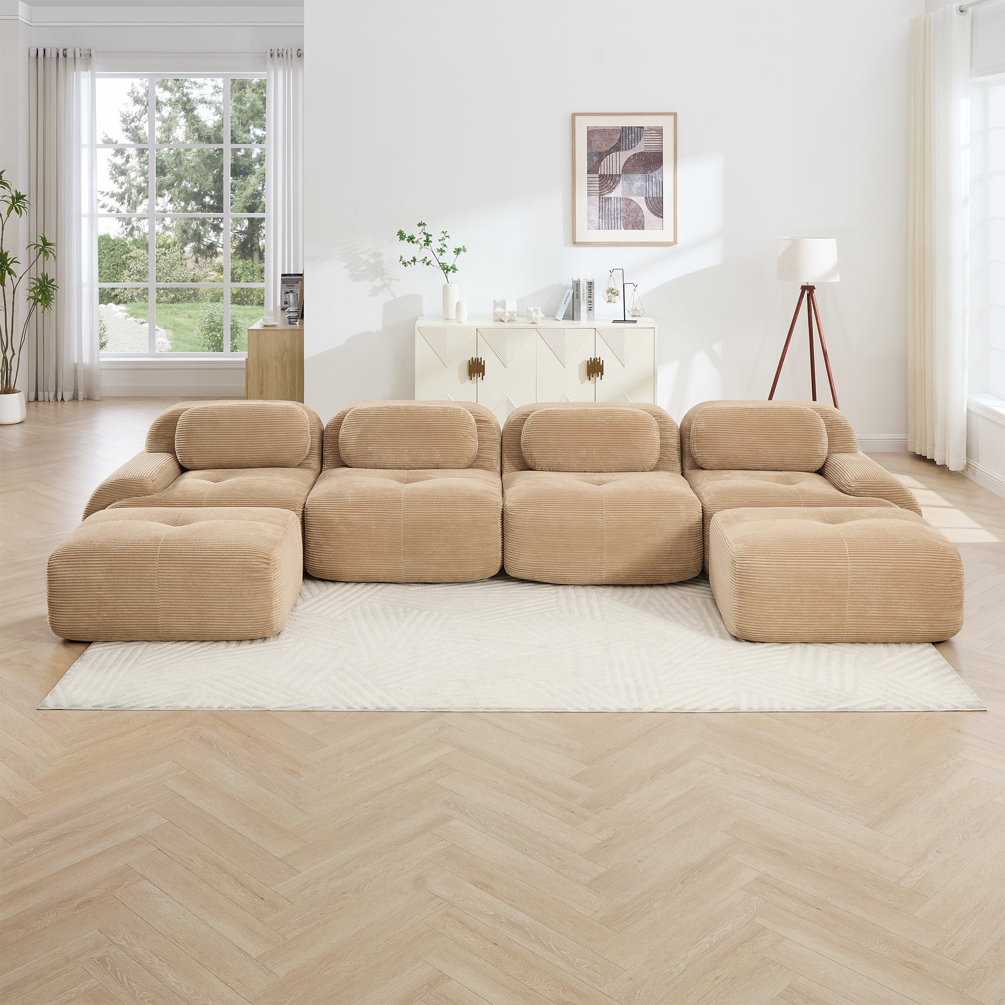 Anchorage 152" Modular Corduroy U-Shaped Sectional Sofa with Extra-Wide Armrests