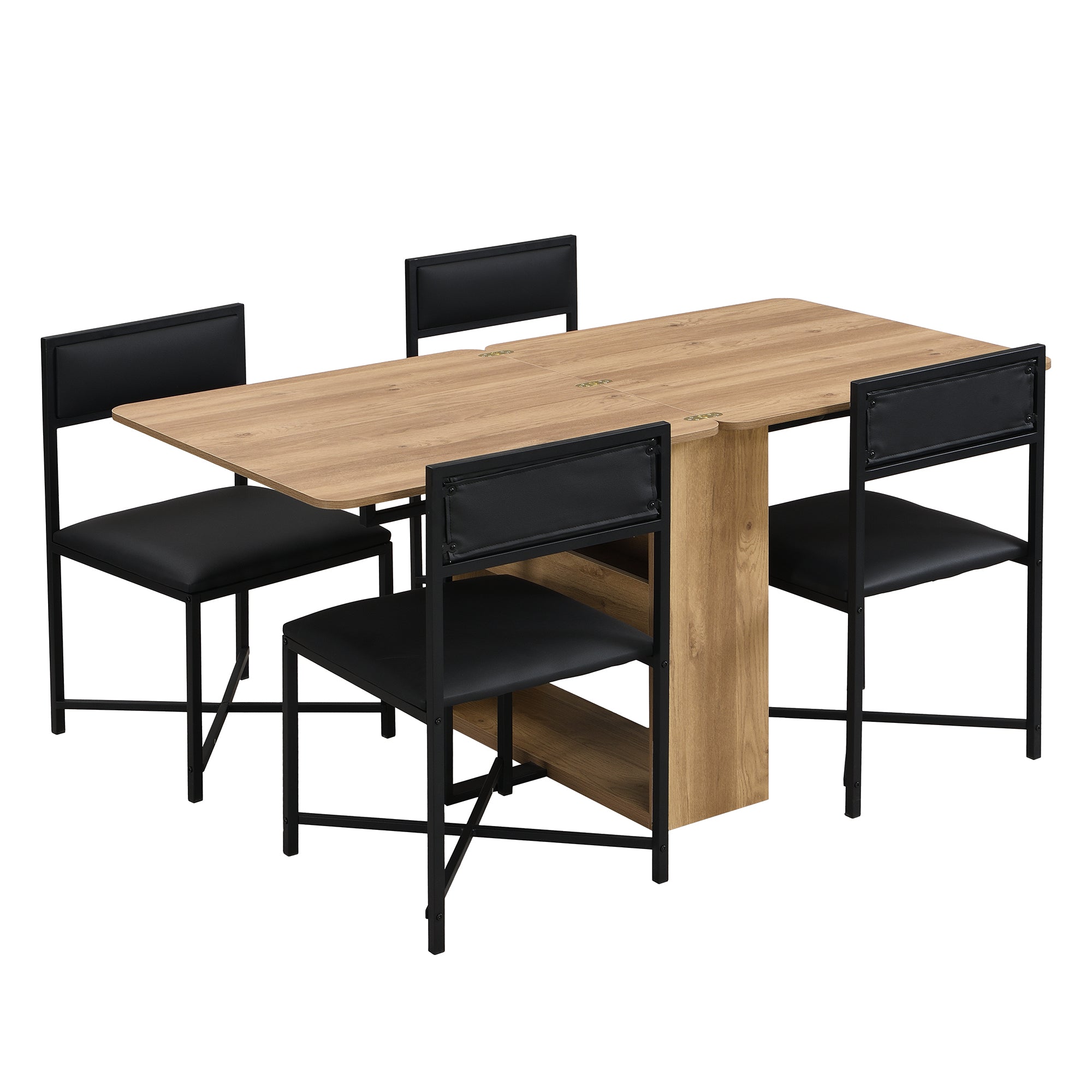 Lento 63" Modern Black 5 Piece Extendable Dining Table Set with Storage and Chairs