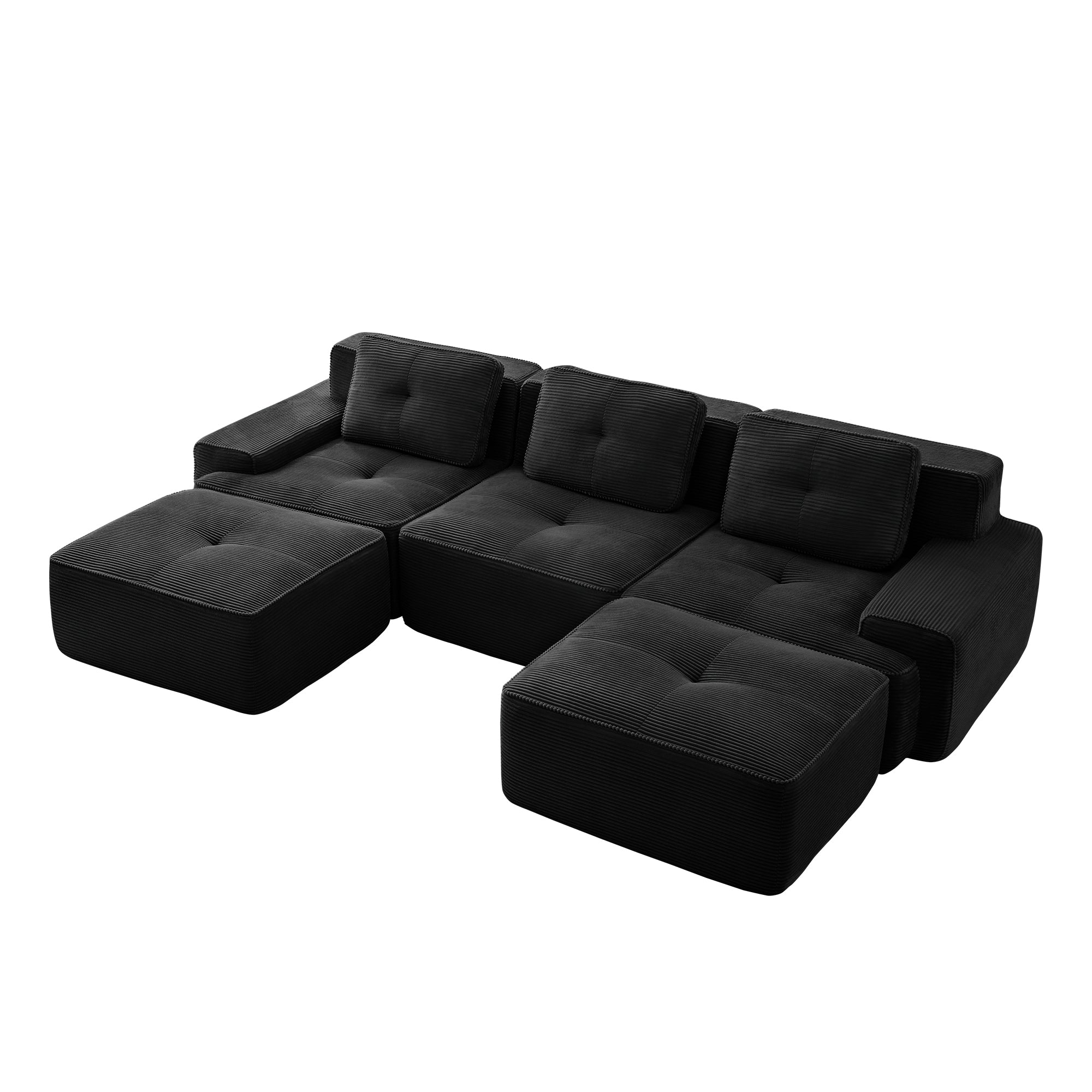 Racine 117" Modular Corduroy Fabric U-Shaped Sectional Sofa with Deep Seat and Movable Ottoman