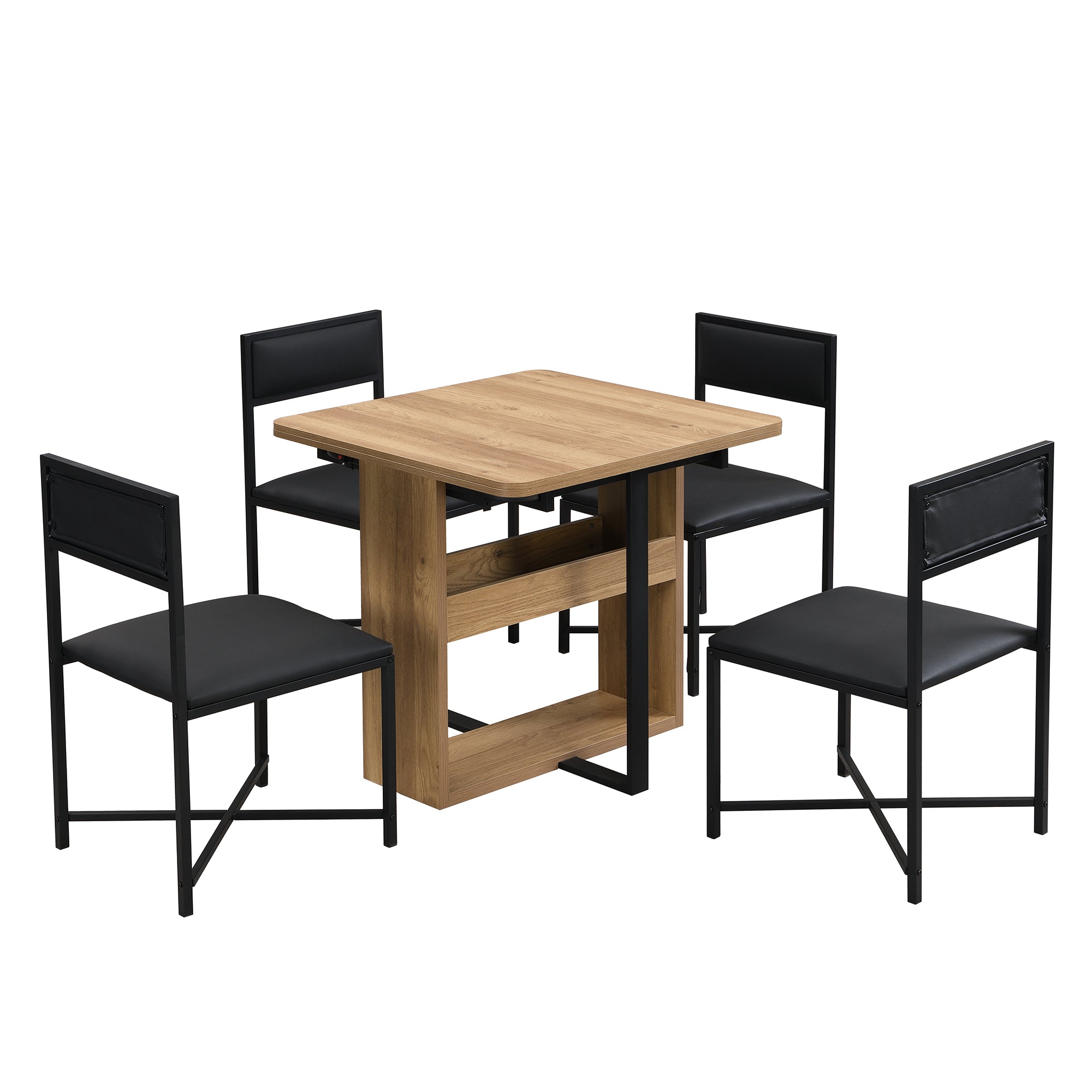 Lento 63" Modern Black 5 Piece Extendable Dining Table Set with Storage and Chairs