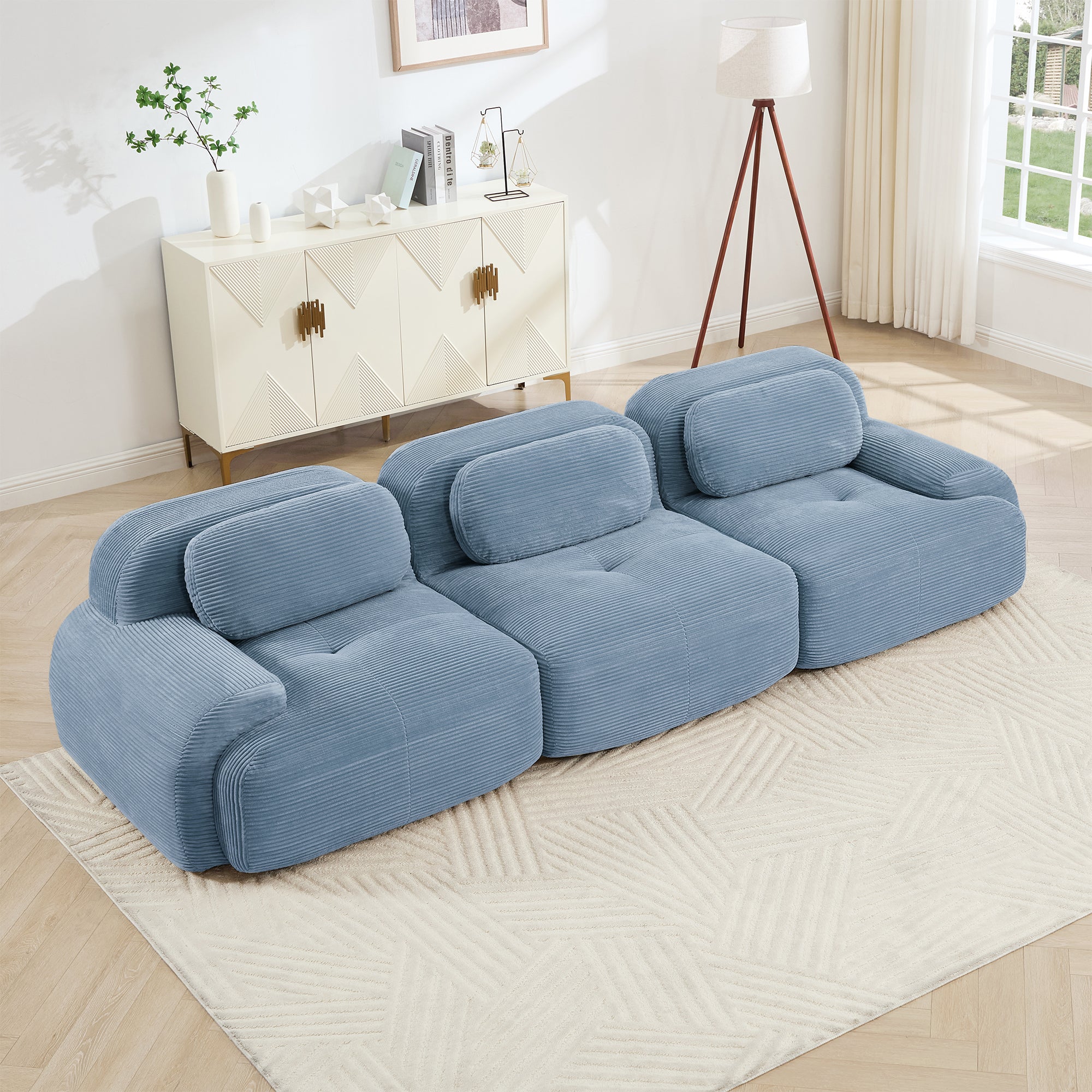 Anchorage 116" Modular Corduroy 3-Seater Sofa with Curved Armrest