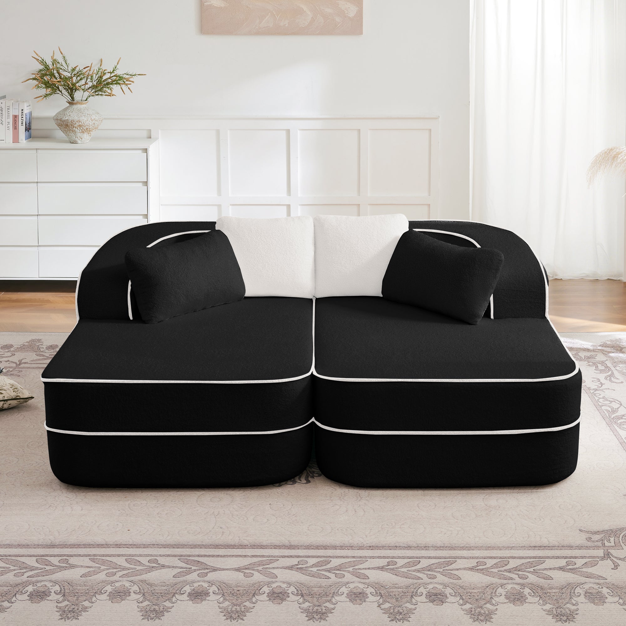 Gilbert 77.2" Teddy Fabric Sofa-in-a-Box with Double Chaise