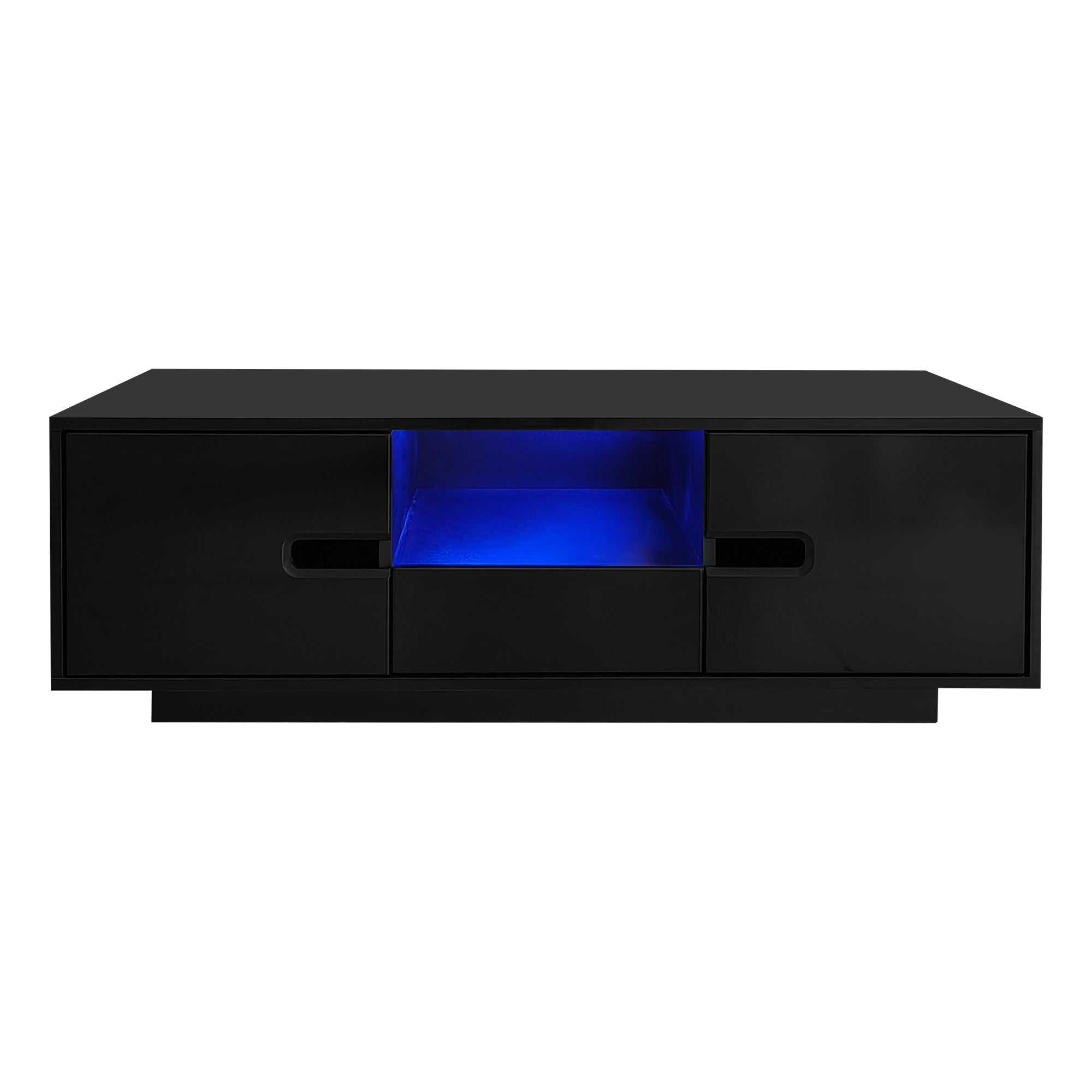 Lumina Modern High Gloss Rectangle Coffee Table with Storage and LED Lights Black