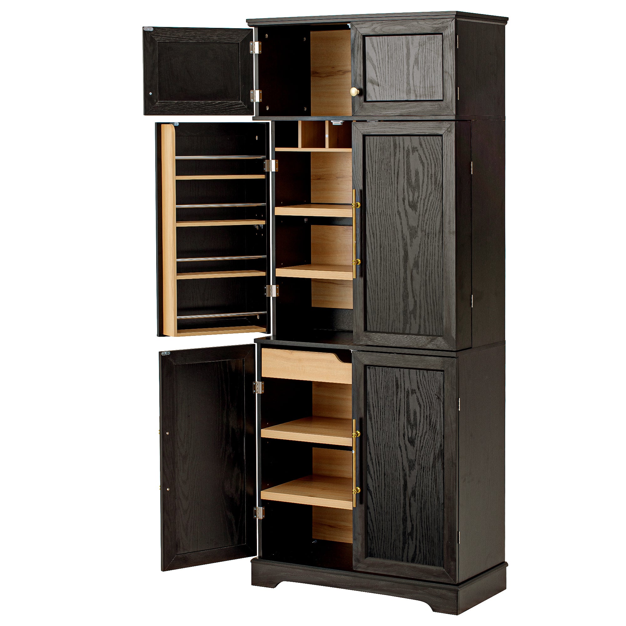 Bristol 78.2" Farmhouse Ash-Black Kitchen Pantry Cabinet with Adjustable Shelves