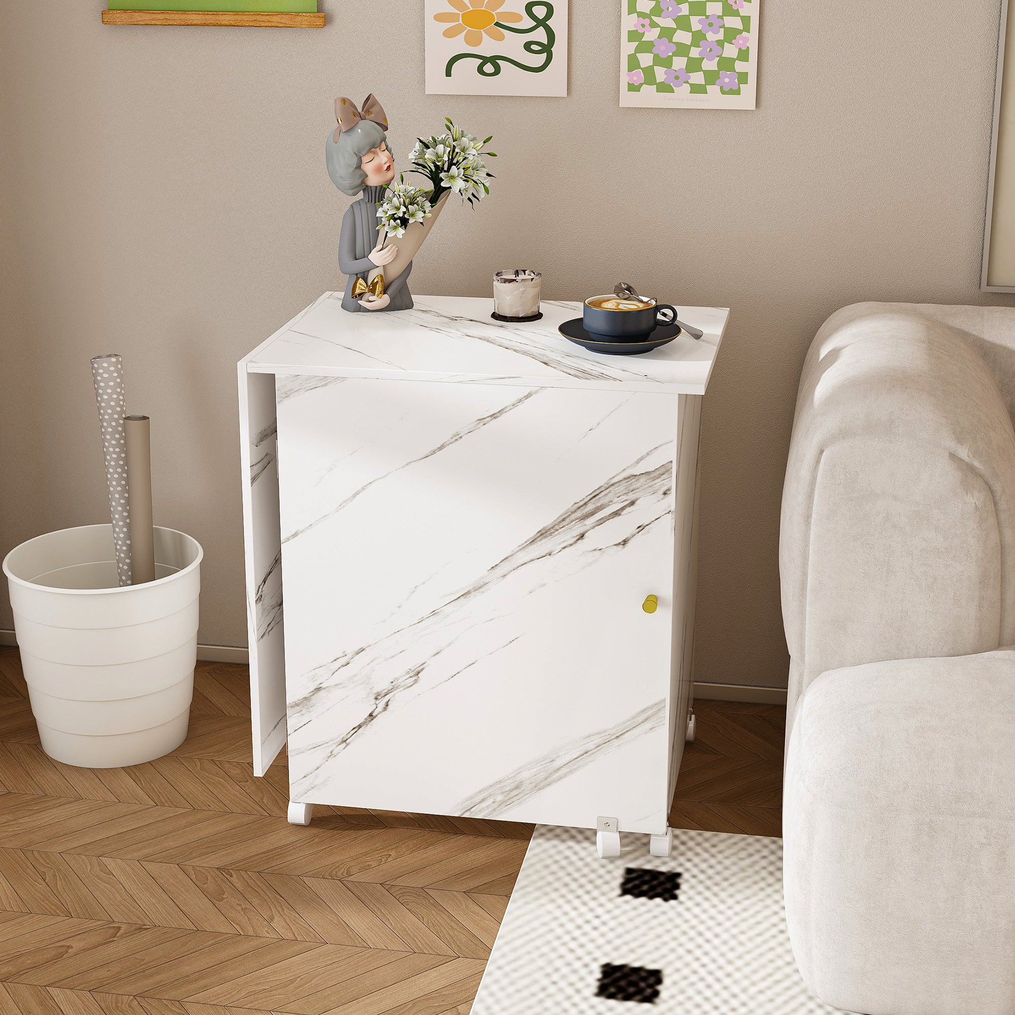 Homy Casa Nora 4 in 1 Folding Sewing Table Craft Desk and Storage Cabinet with Lockable Wheels