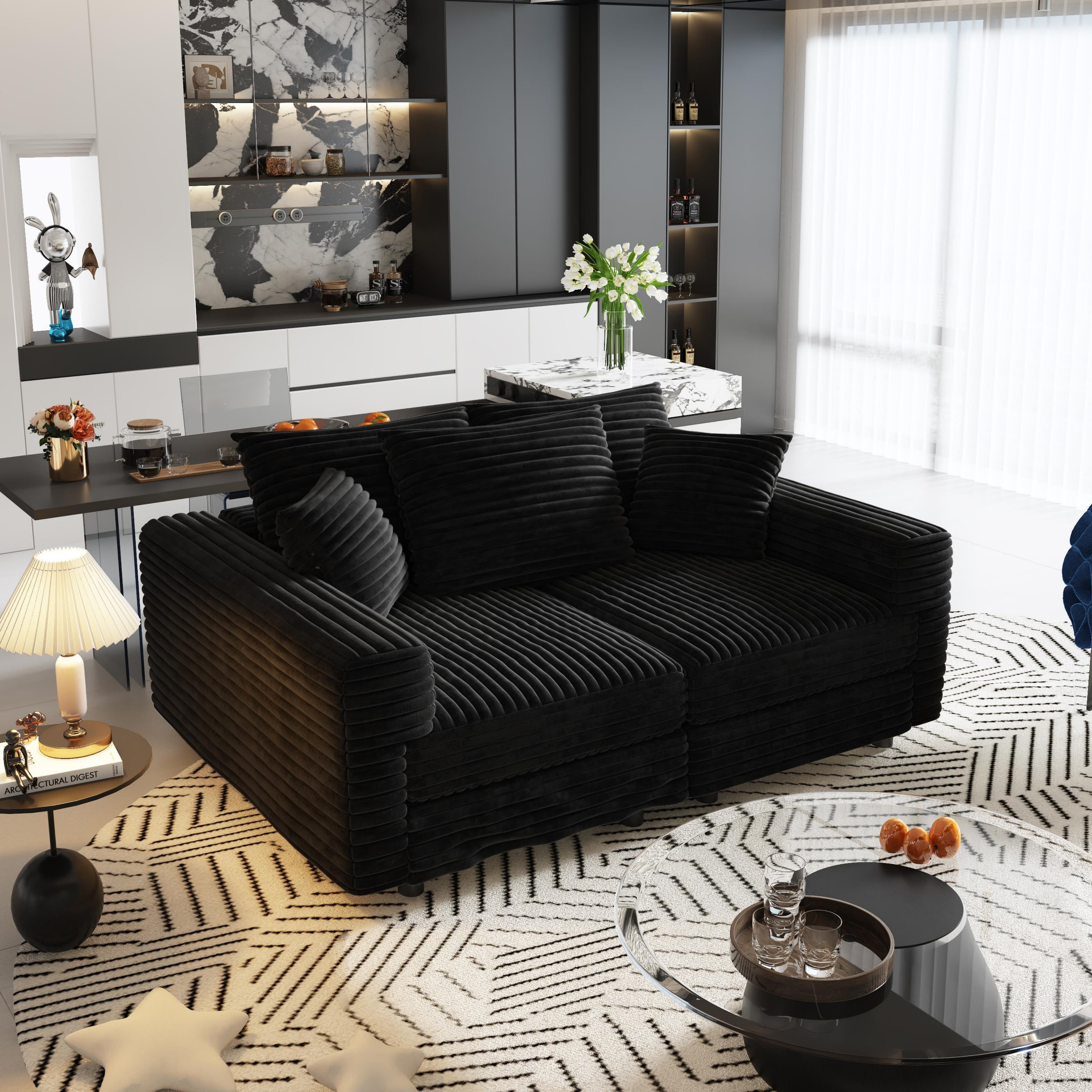 Norwalk 83" Modular Plush Corduroy L-Shaped Sectional Sofa with Movable Ottoman