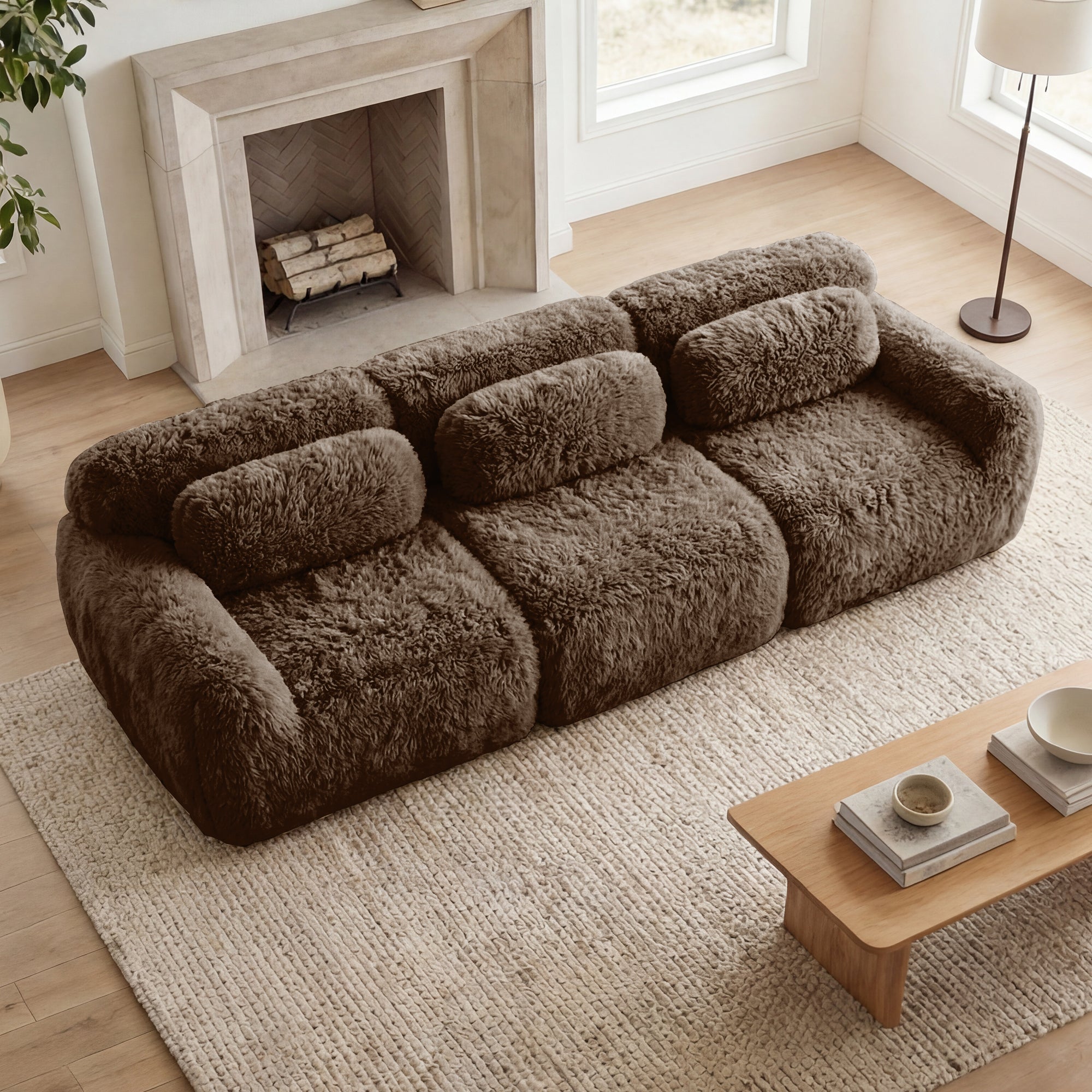 Durham 114" Modular Plush Sectional Sofa with Ergonomic Design and Throw Pillows