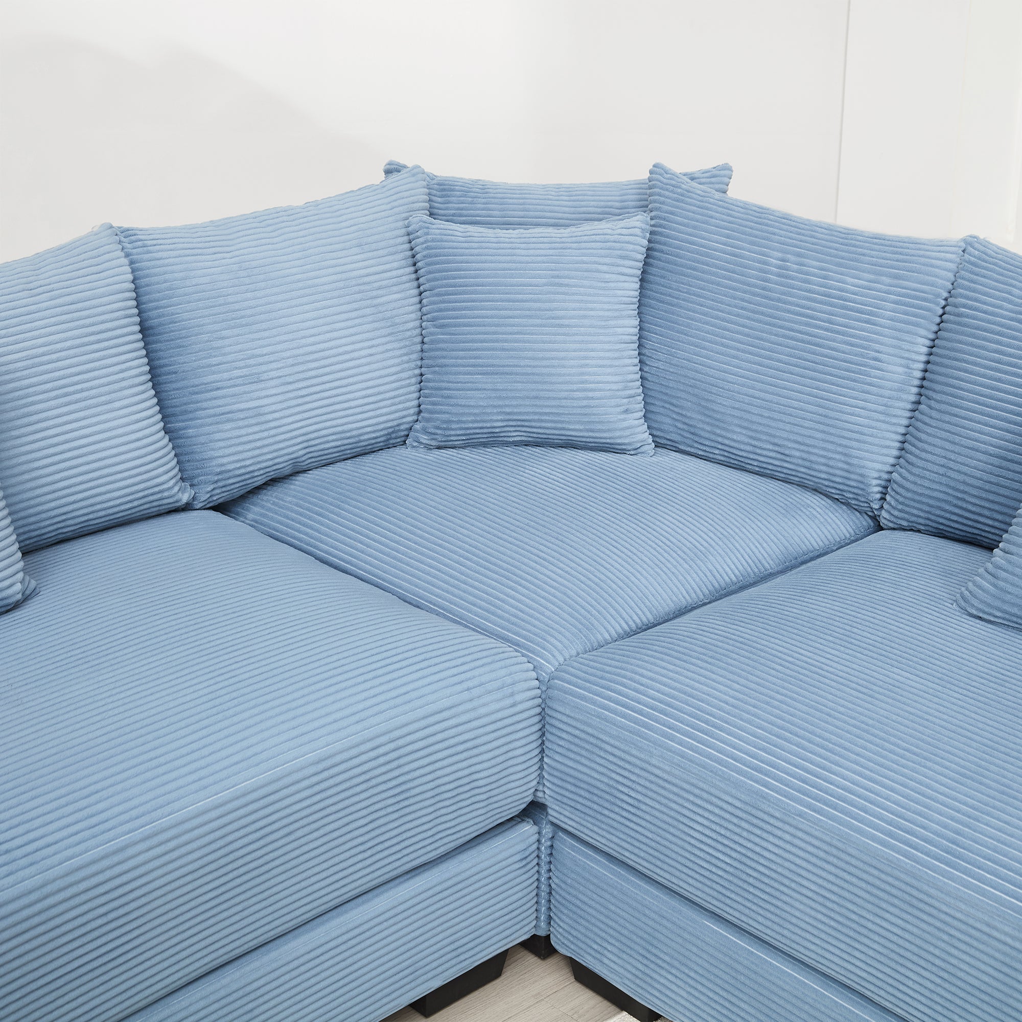 Albany 130" Modular Corduroy Cloud L-Shaped Sectional Sofa with Ottoman and Extra-Thick Armrests