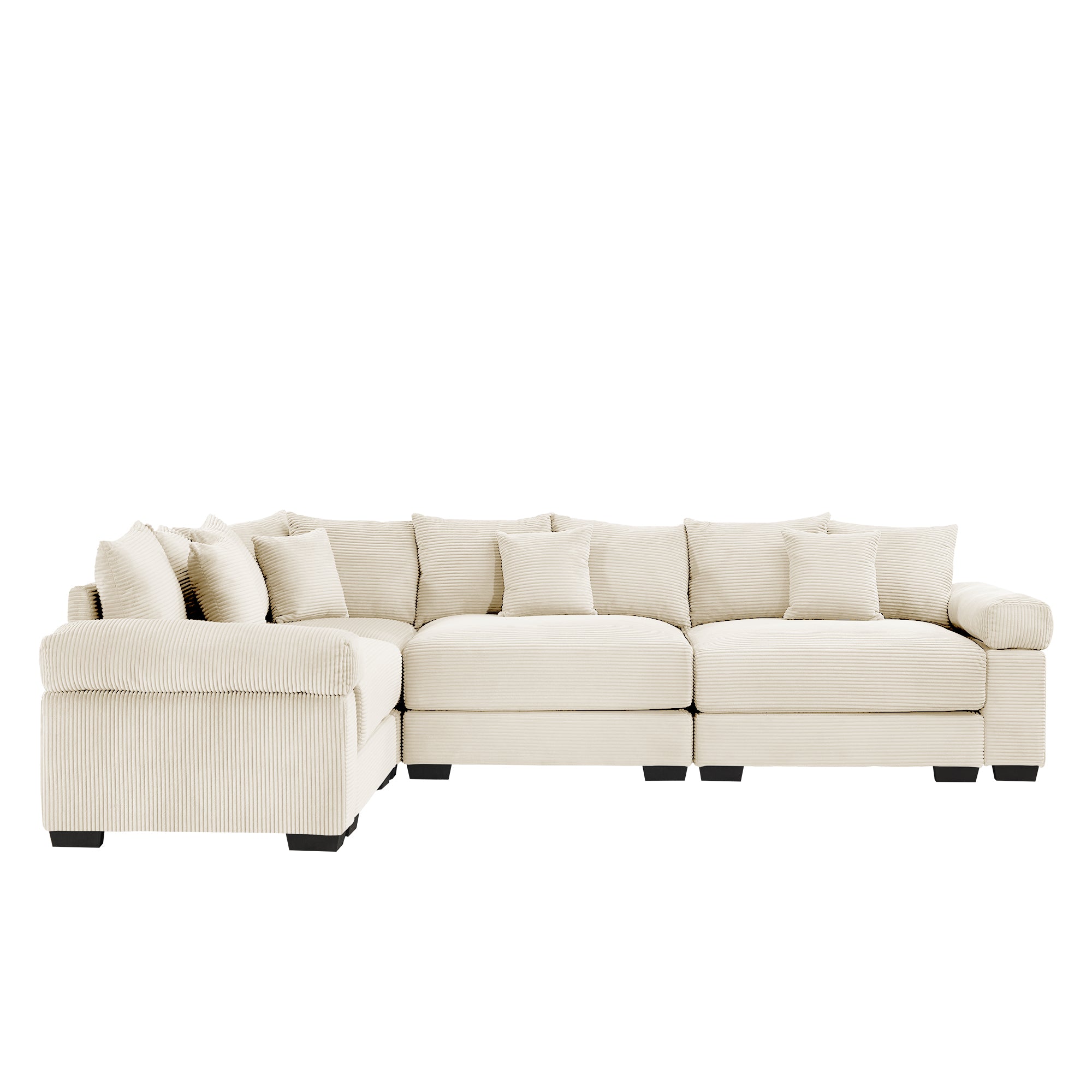 Albany 130" Modular Corduroy Cloud L-Shaped Sectional Sofa with Ottoman and Extra-Thick Armrests