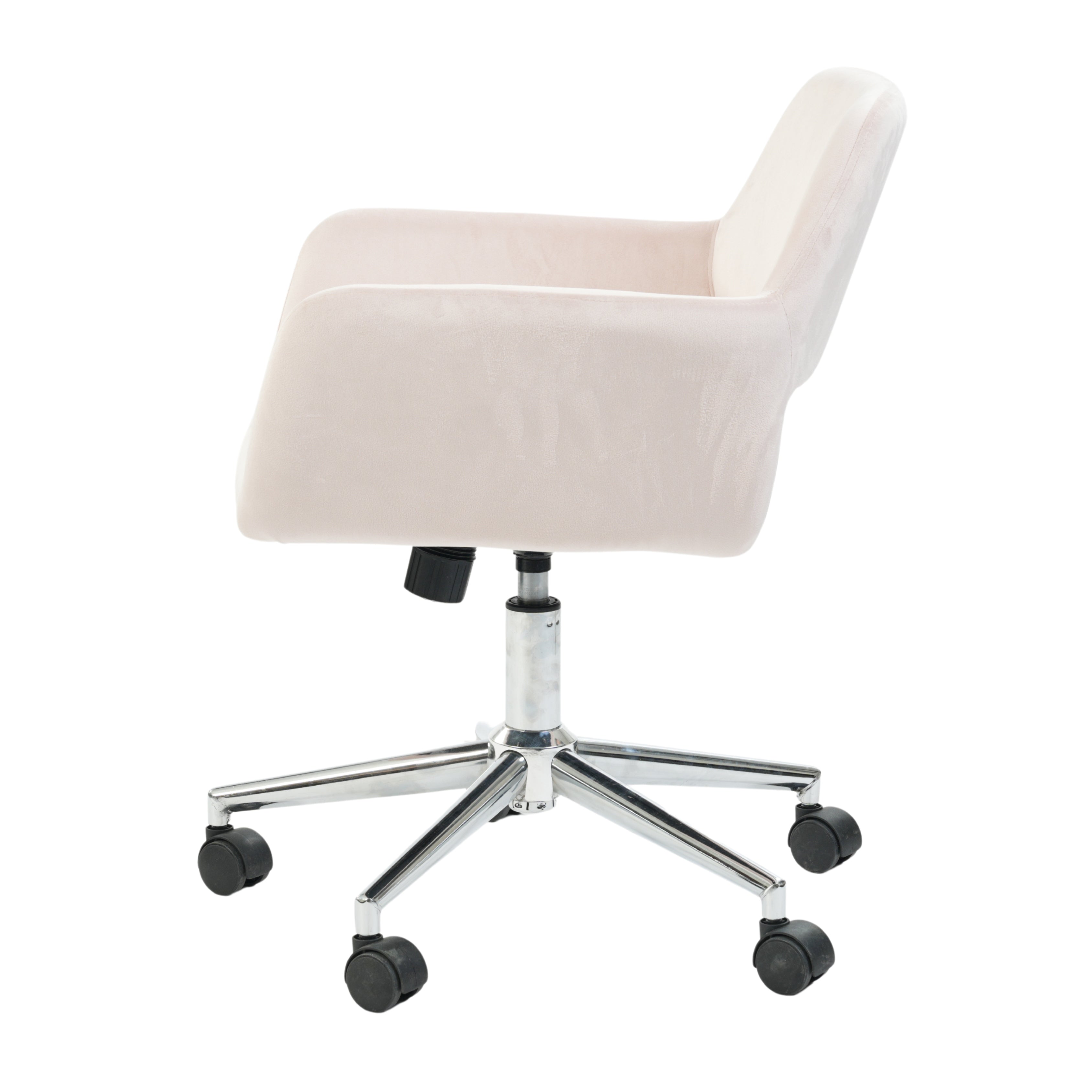 ROSS Velvet Swivel Desk Chair with Arms, Adjustable Height Task Chair on Wheels, Chrome Base, Blush Pink