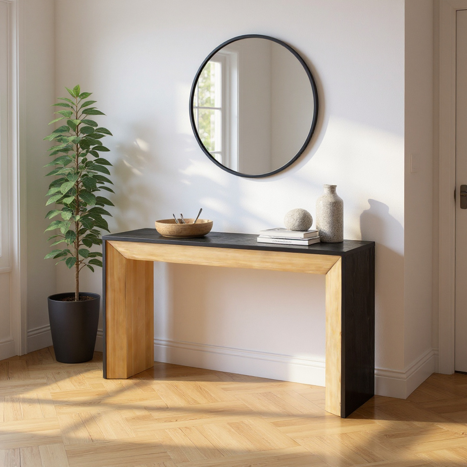 Elegant Console Table,Fireplace Design,Simple and Functional with High-Quality Wood Veneer Top ,Versatile for Hallway, Living Room