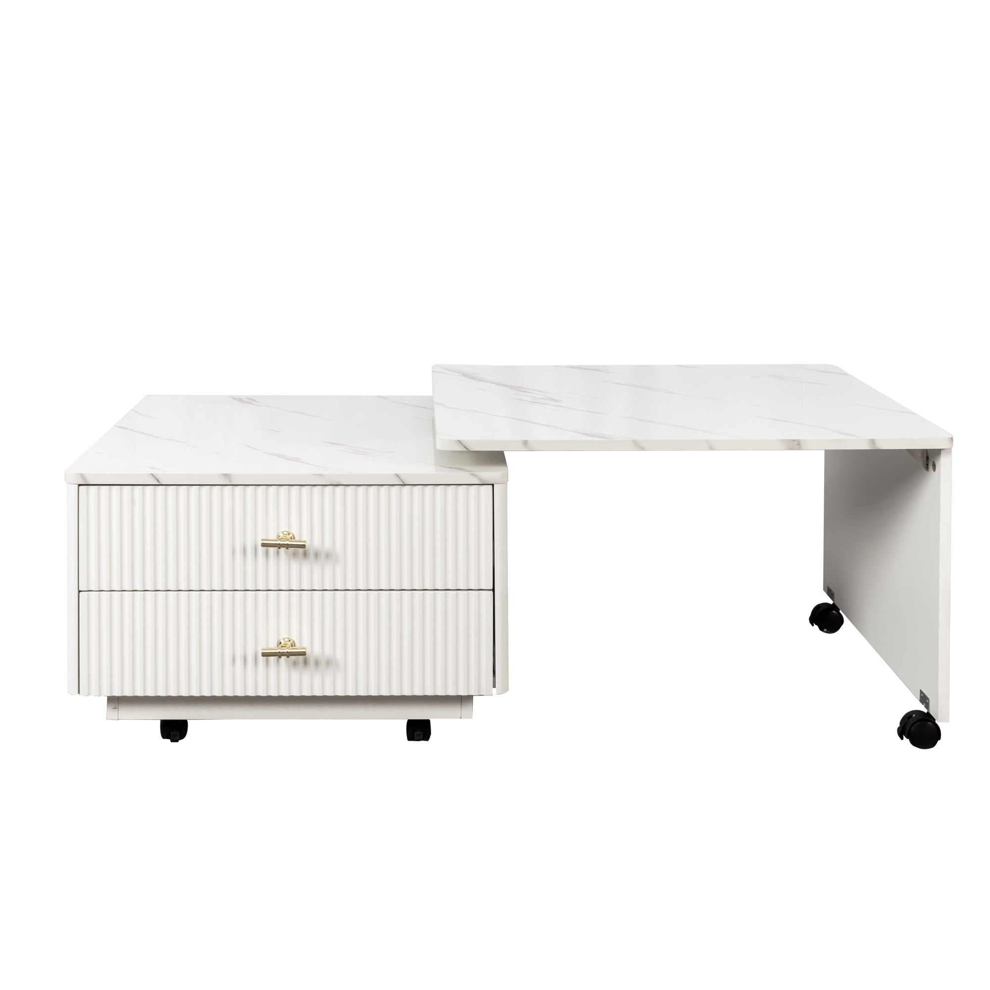 Vesta 47.24" Modern White Extendable Coffee Table with Storage Drawers and Wheels