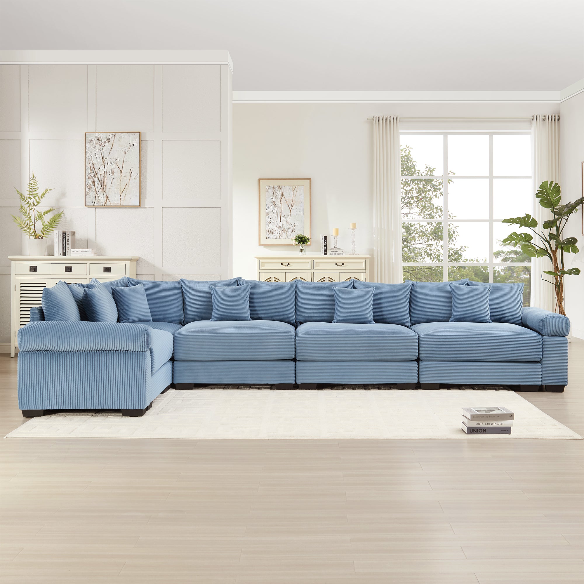 Albany 155" Modular Corduroy Oversized Cloud L-Shaped Sectional Sofa with Ottoman