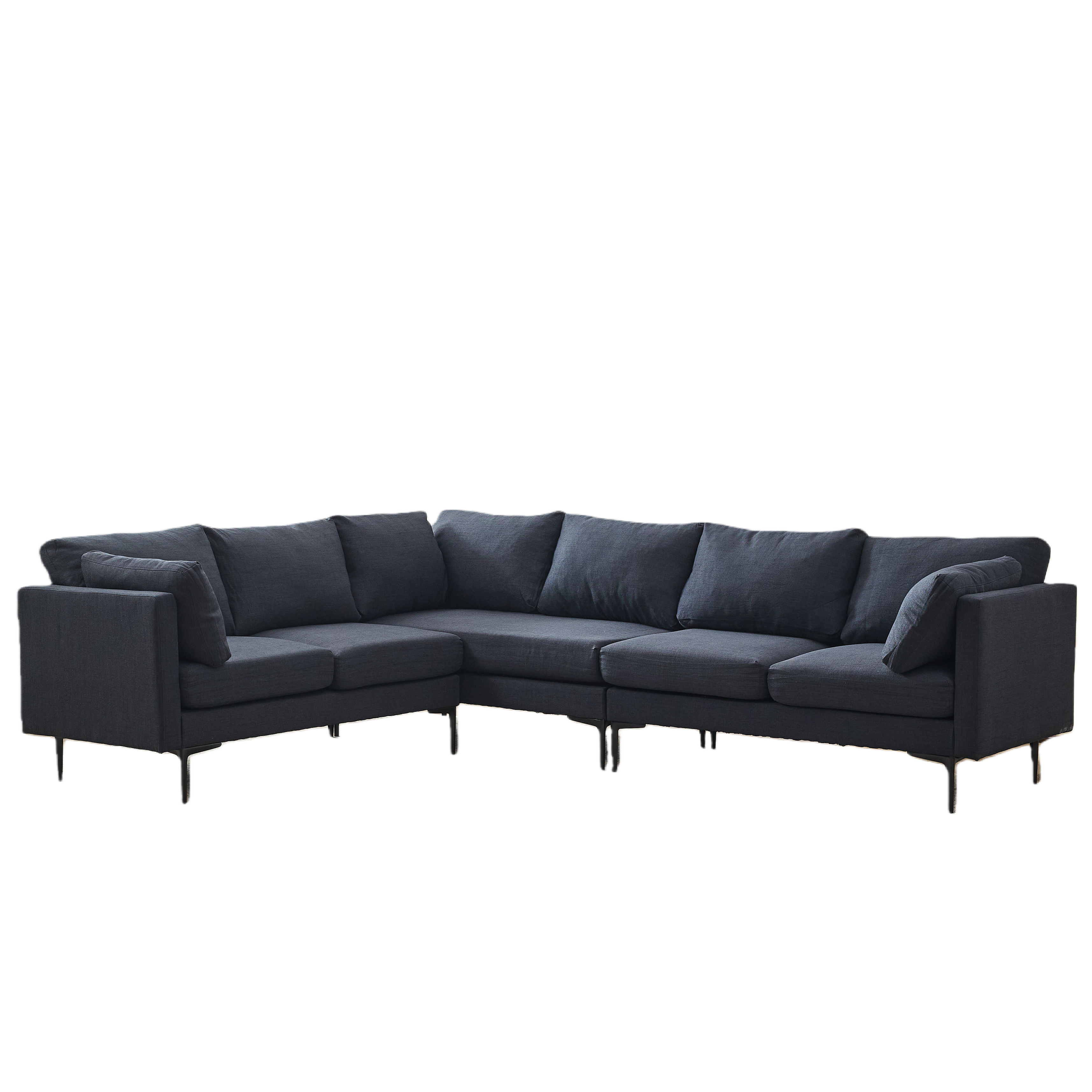 Lyon 106" L-Shaped 6-Seater Linen Sectional Sofa with Pillows