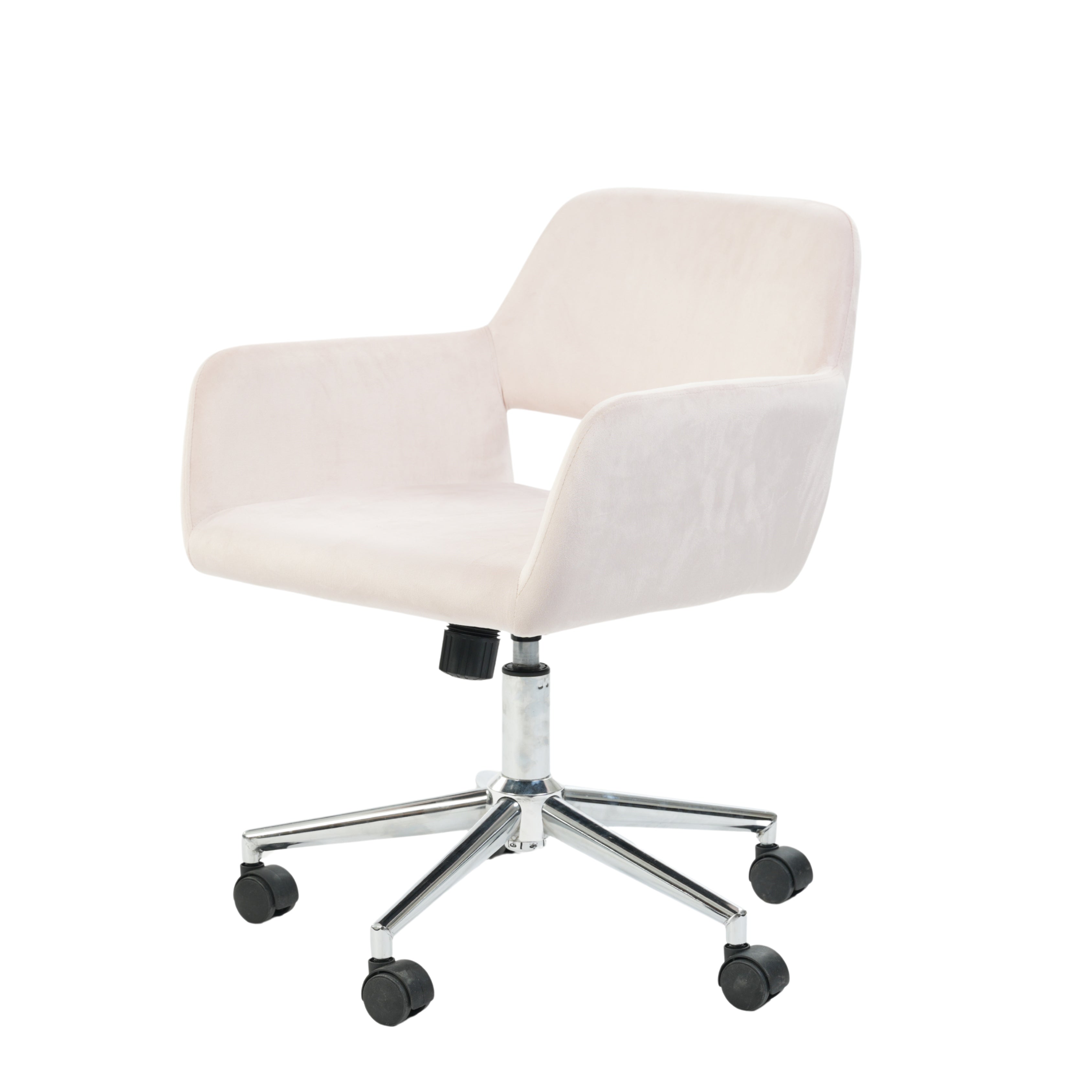 ROSS Velvet Swivel Desk Chair with Arms, Adjustable Height Task Chair on Wheels, Chrome Base, Blush Pink