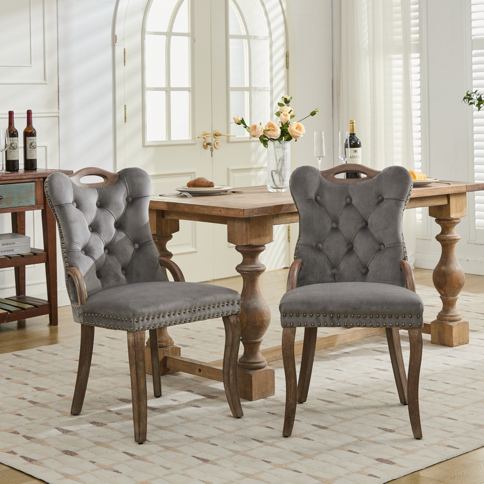 Elbe Modern Velvet Dining Chair Set of 2 with Tufted Trim