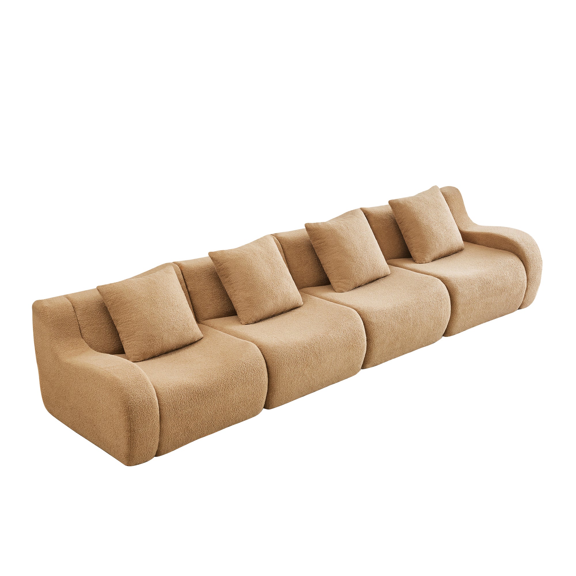 Chico 146" Modular Teddy Fabric 4-Seater Sofa with Curved Armrests