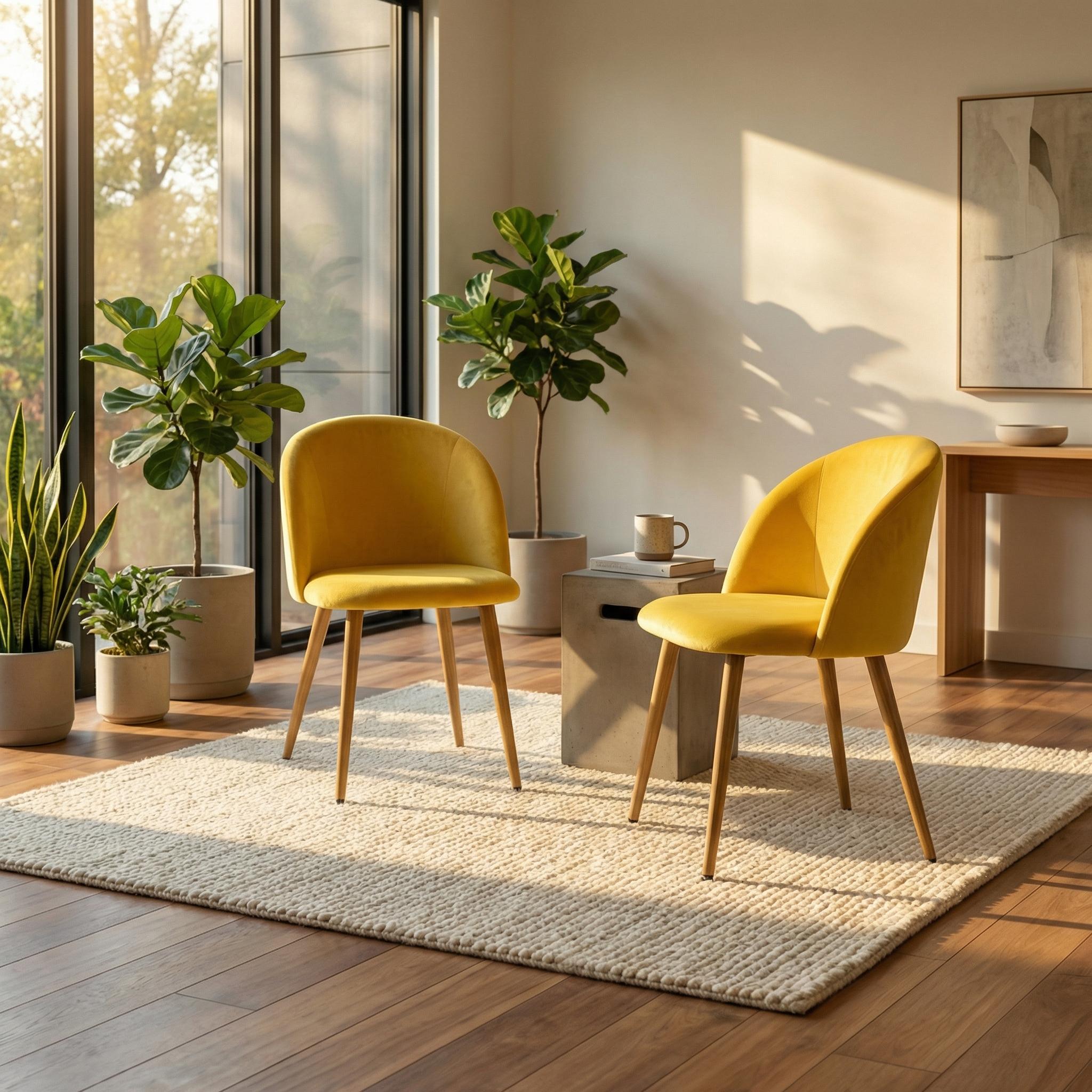 ZOMBA Velvet Dining Chair Set of 2, Modern Fabric, Yellow