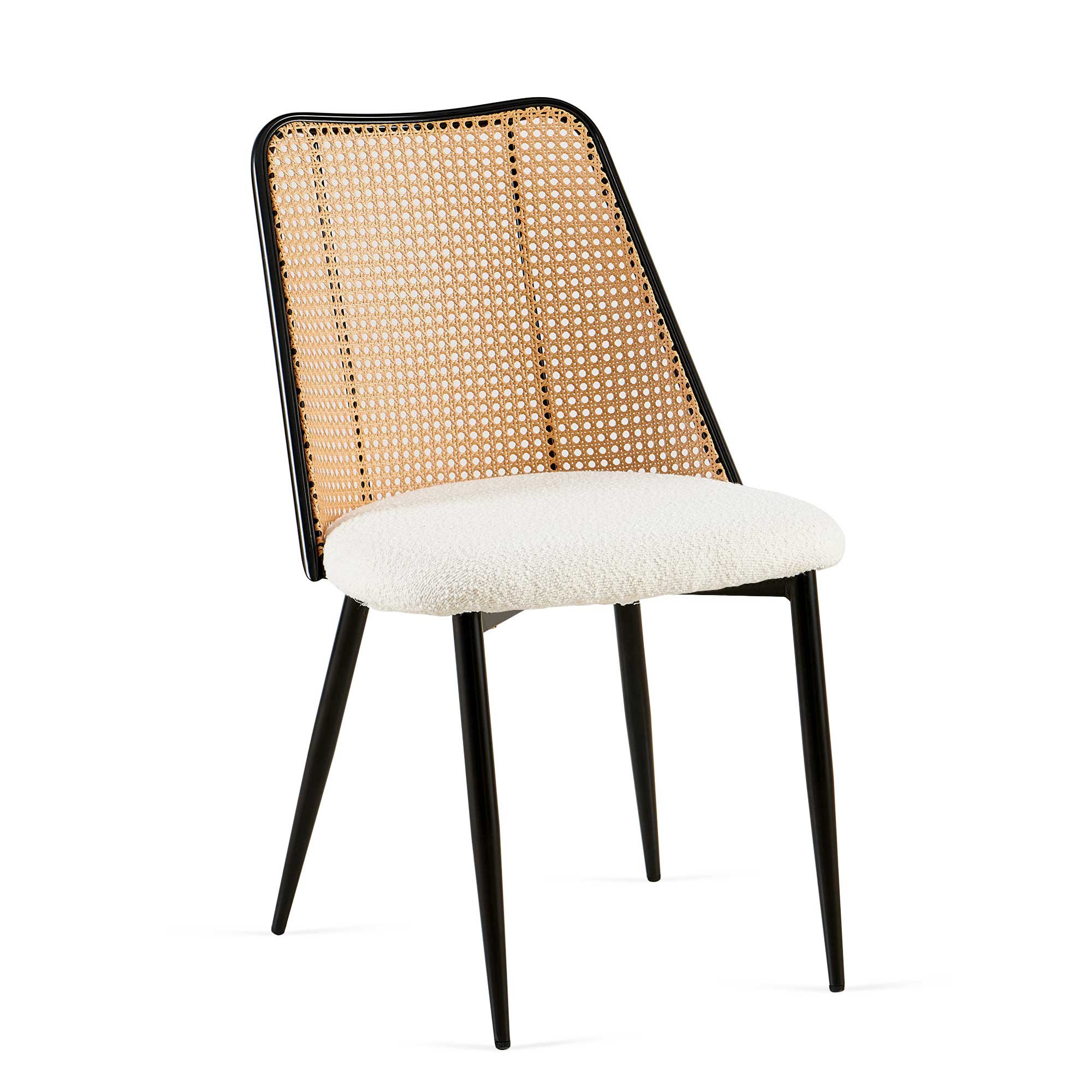 Como Boucle Upholstered Rattan Dining Chair Set of 4