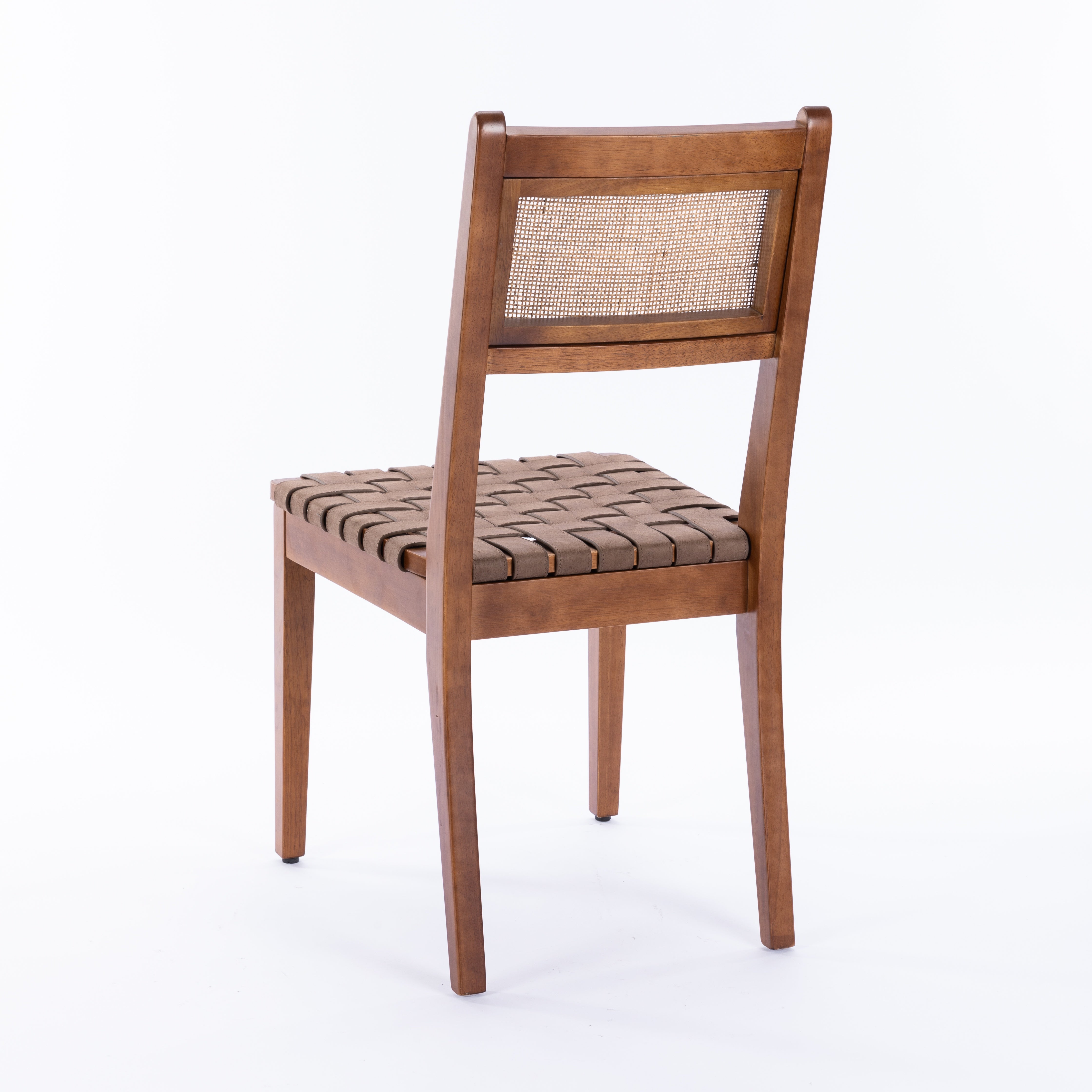 Tagus Modern Rattan Leather Woven Strips Dining Chair Set of 2