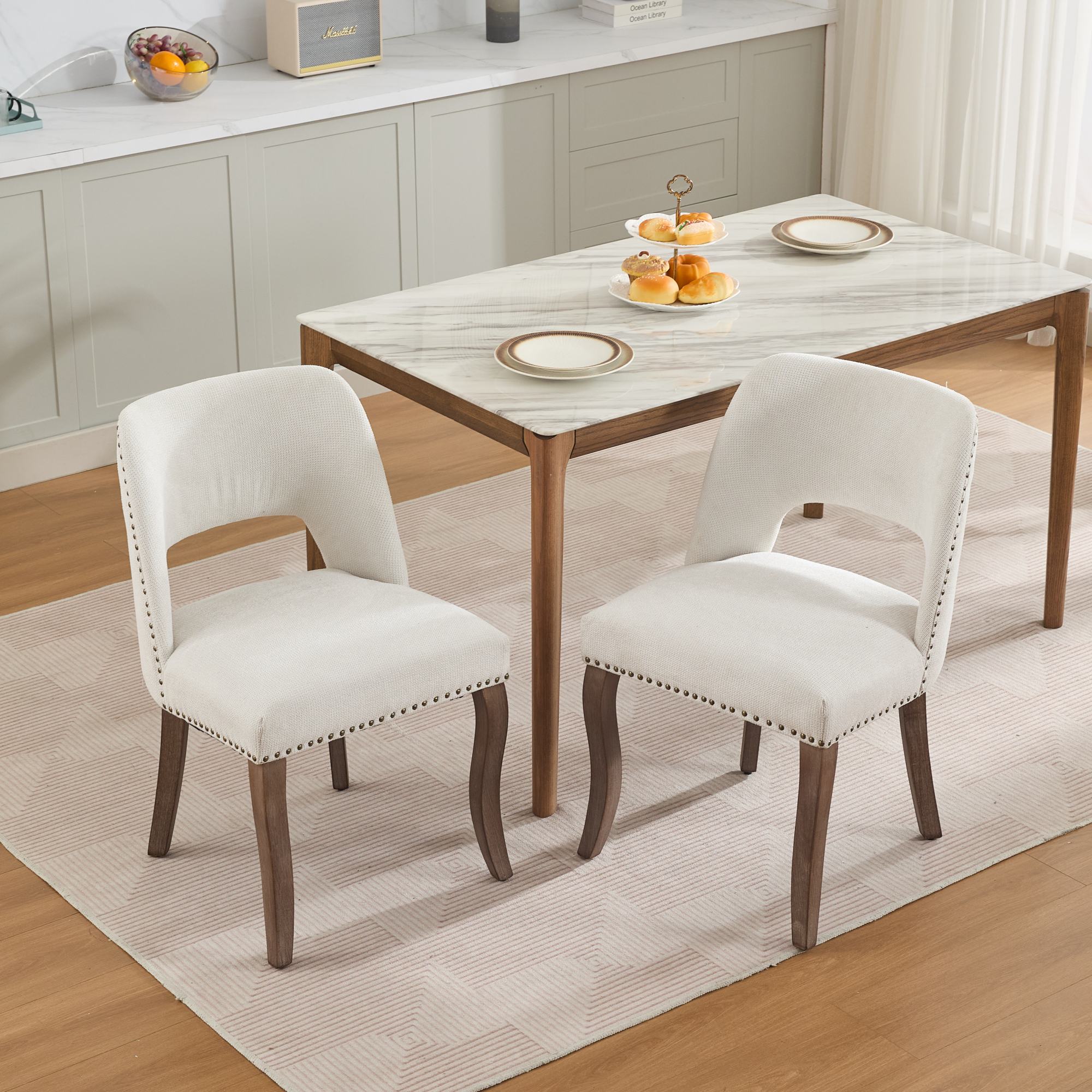 Tiberis Modern Fabric Upholstered Dining Chair Set of 2 Wood Frame
