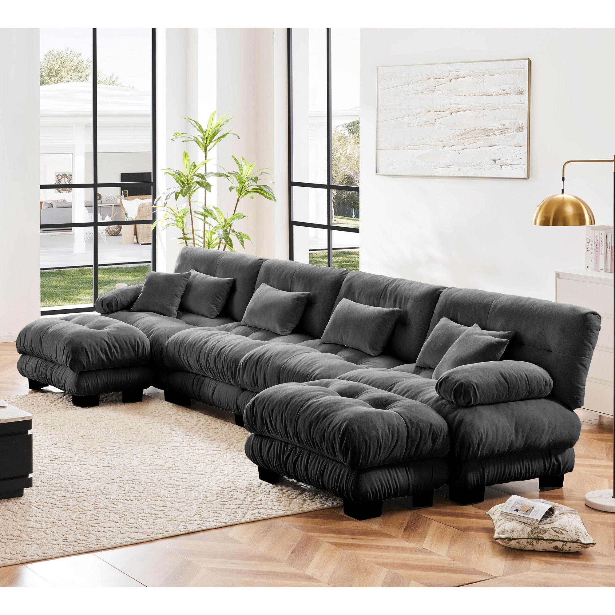 Monterey 173" Oversized Modular Chenille U-Shaped Cloud Sectional Sofa with 2 Ottomans