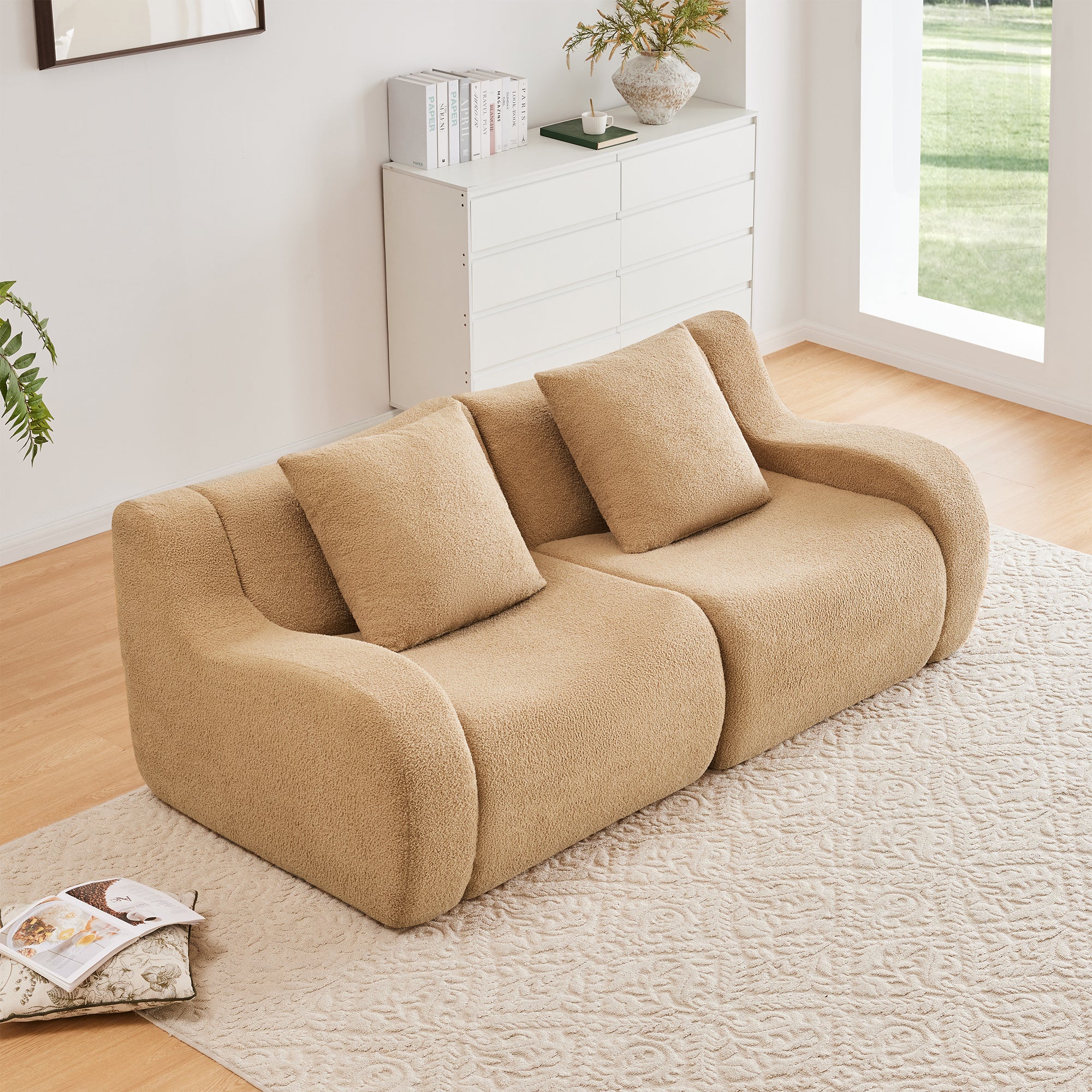 Chico 83" Teddy Fabric Loveseat Sofa with Streamlined Design and Pillows