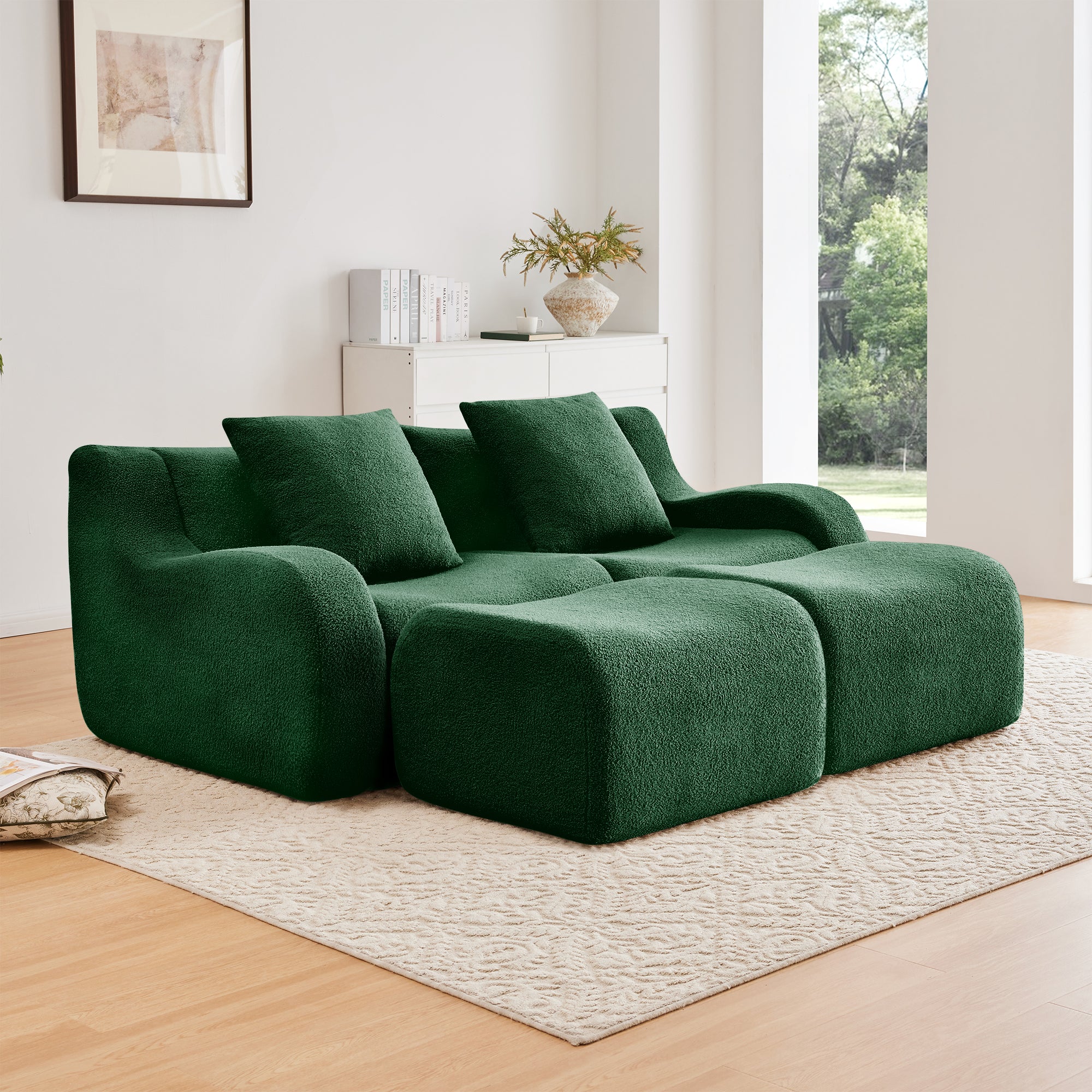 Chico 83" Modular Soft Teddy Fabric Loveseat Sofa with Curved Armrests