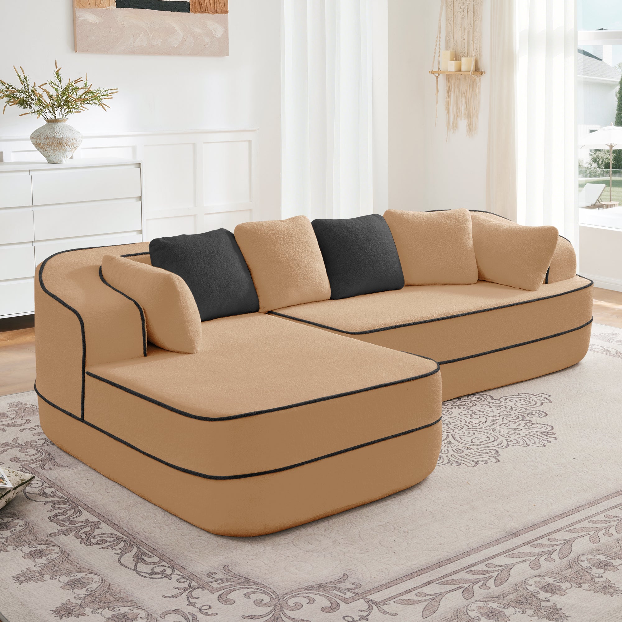 Gilbert 106" Teddy Fabric Modular Sectional Sofa with Left L-Shaped Chaise