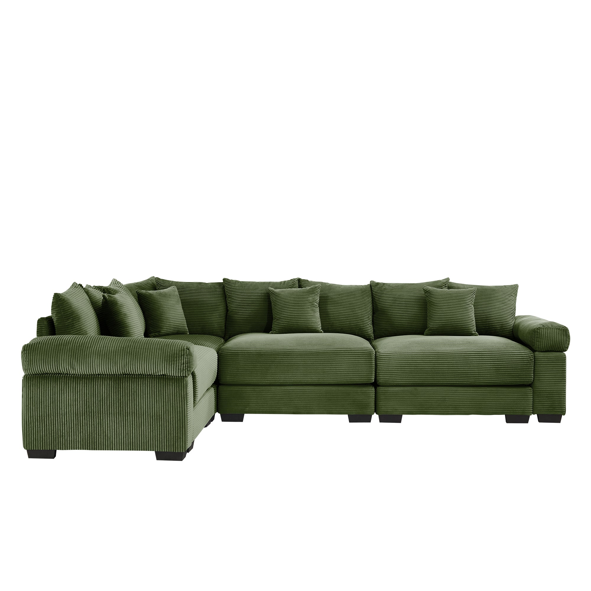 Albany 130" Modular Corduroy Cloud L-Shaped Sectional Sofa with Ottoman and Extra-Thick Armrests