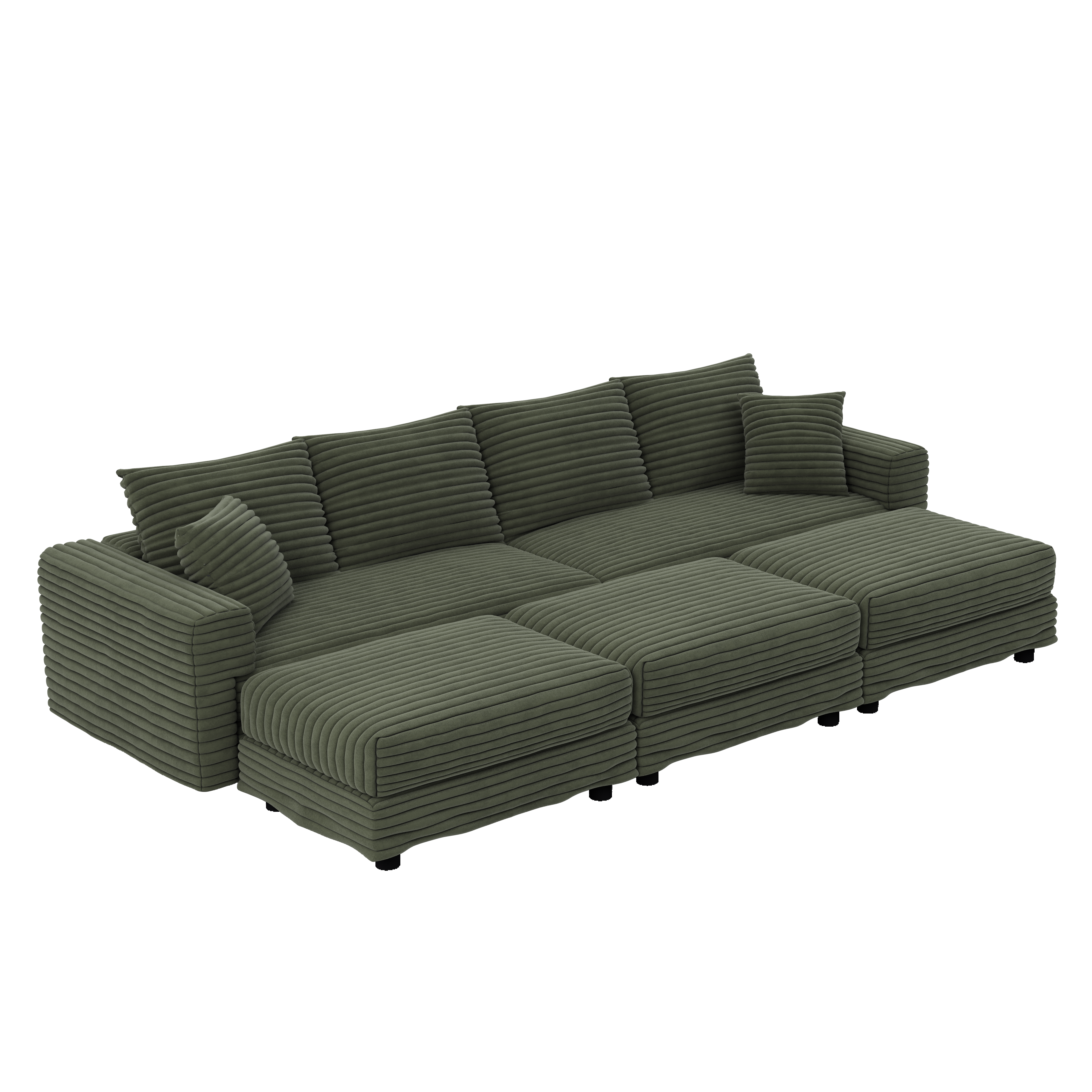 Norwalk 102" Modular Plush Corduroy Sectional Sofa with 3 Movable Ottomans